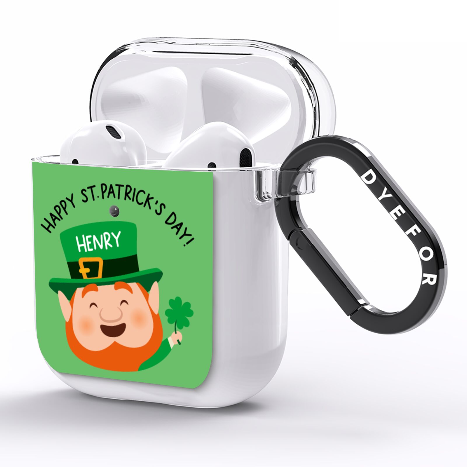 Personalised St Patricks Day Leprechaun AirPods Clear Case Side Image