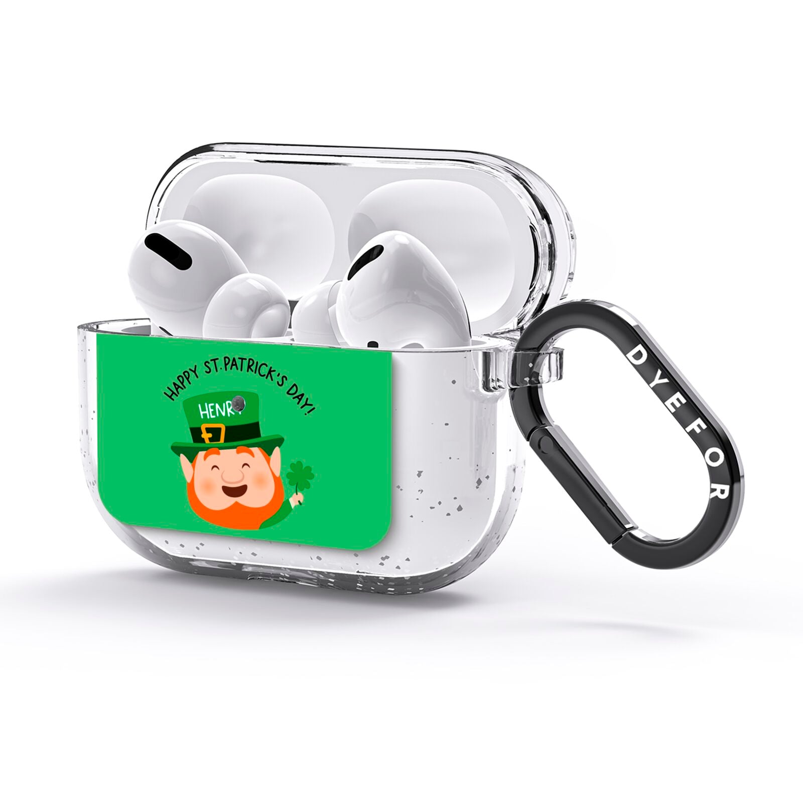 Personalised St Patricks Day Leprechaun AirPods Glitter Case 3rd Gen Side Image
