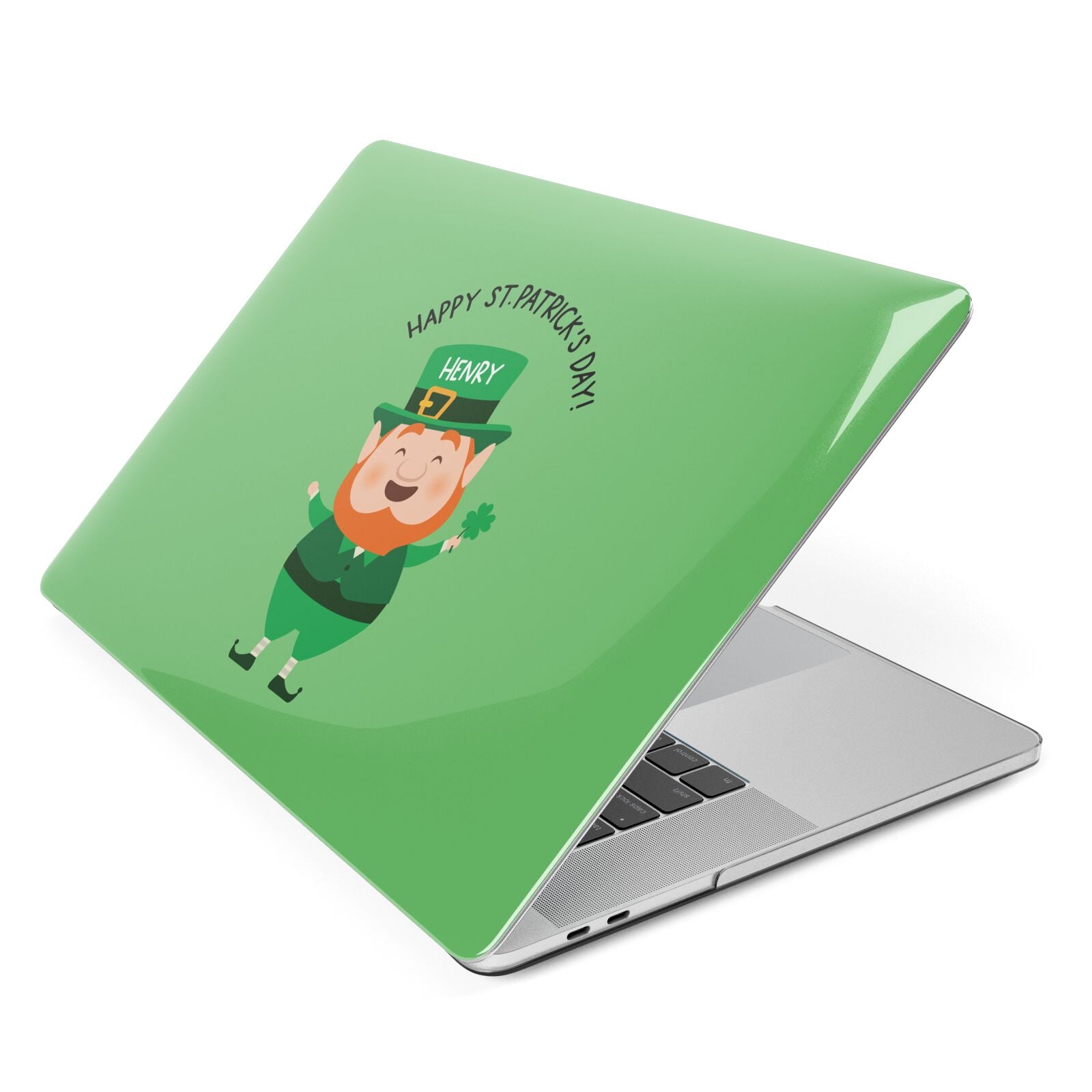 Personalised St Patricks Day Leprechaun Apple MacBook Case Side View