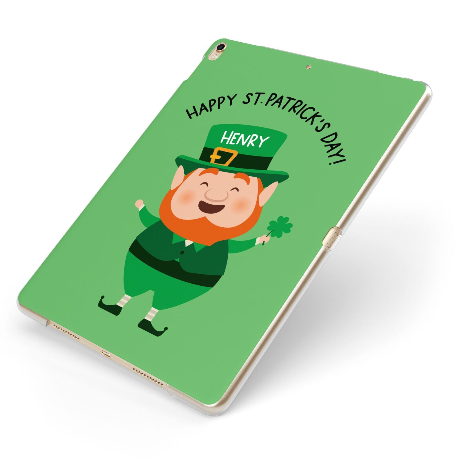 Personalised St Patricks Day Leprechaun Apple iPad Case on Gold iPad Side View