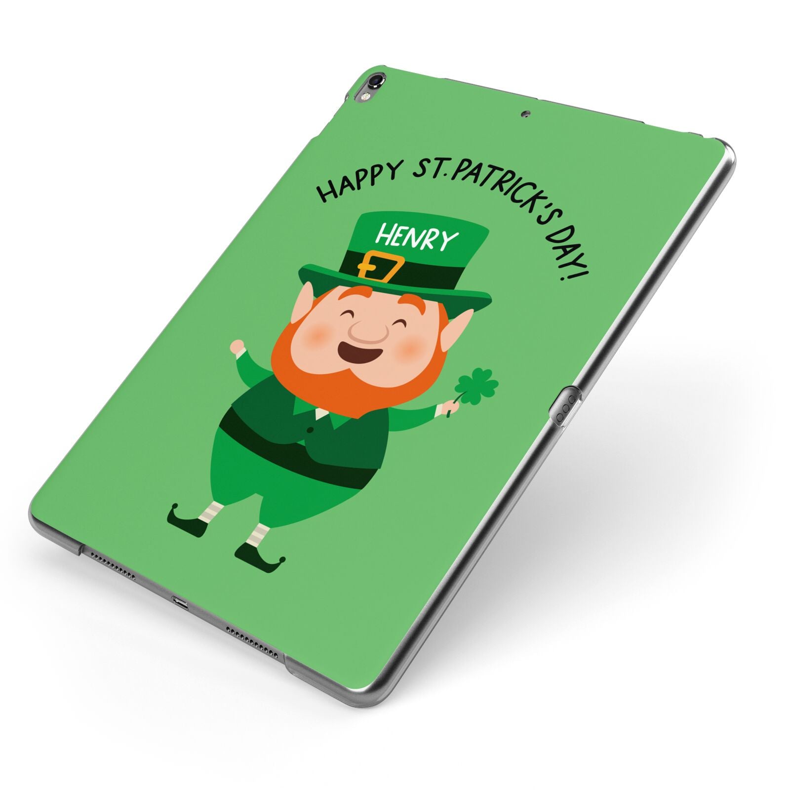 Personalised St Patricks Day Leprechaun Apple iPad Case on Grey iPad Side View