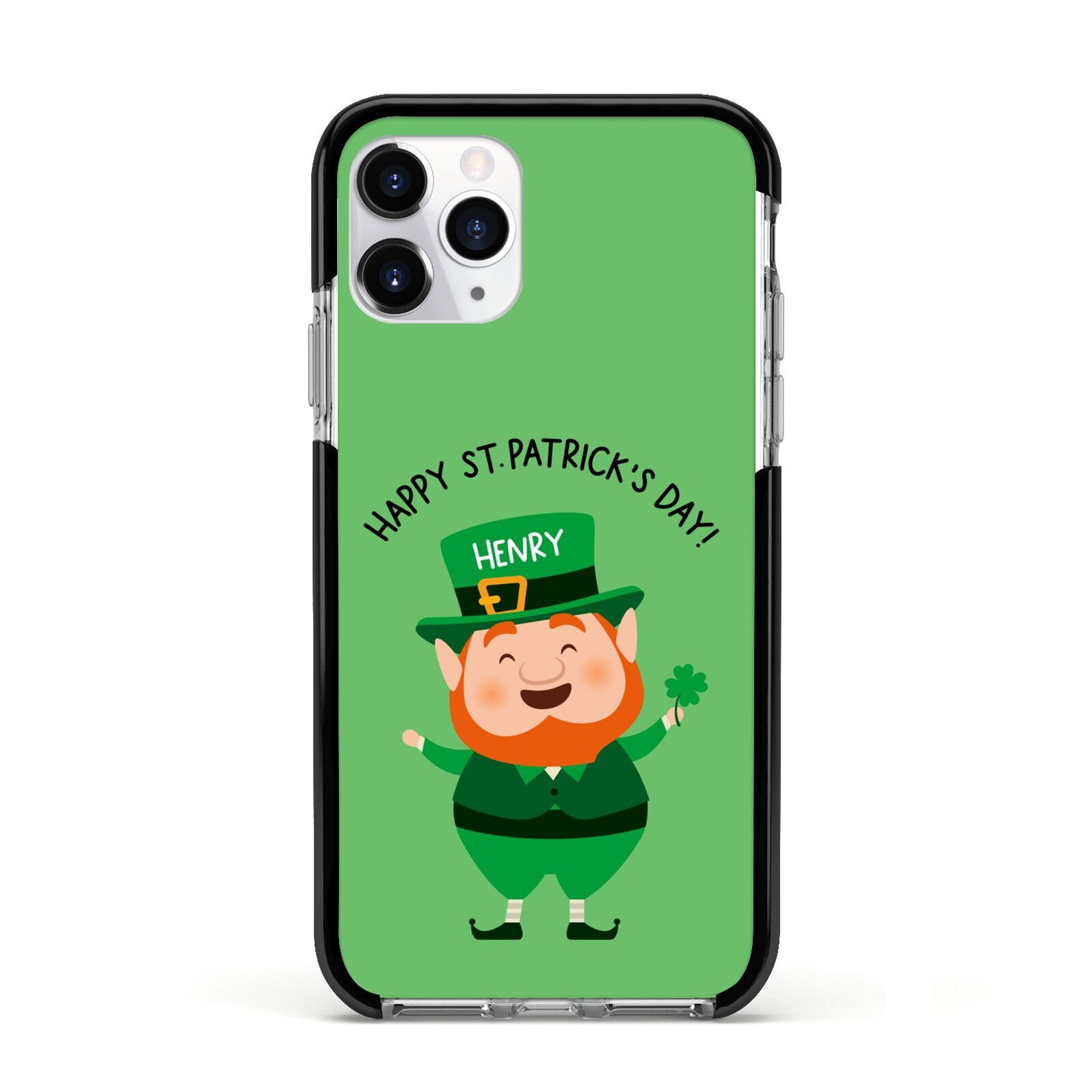 Personalised St Patricks Day Leprechaun Apple iPhone 11 Pro in Silver with Black Impact Case