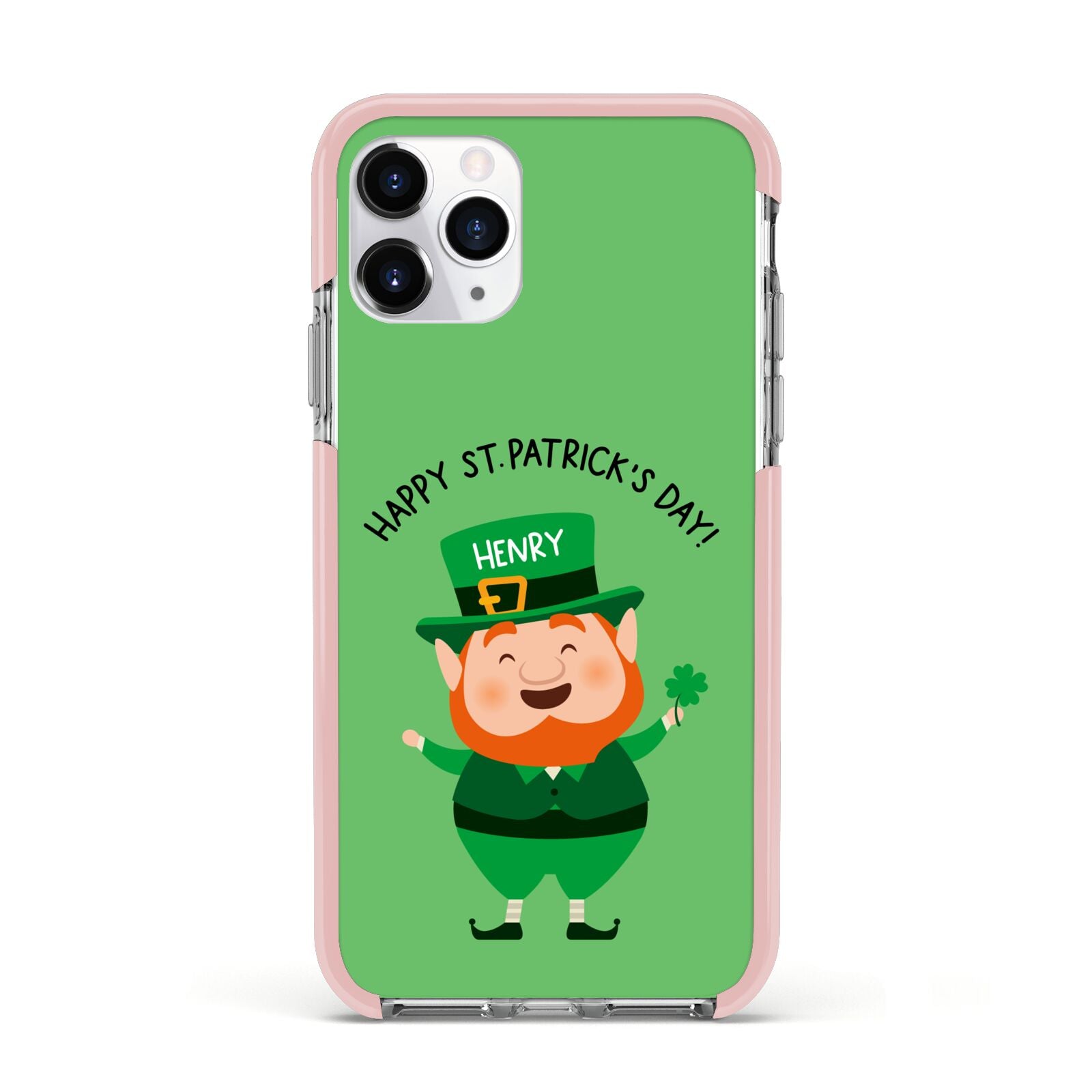 Personalised St Patricks Day Leprechaun Apple iPhone 11 Pro in Silver with Pink Impact Case