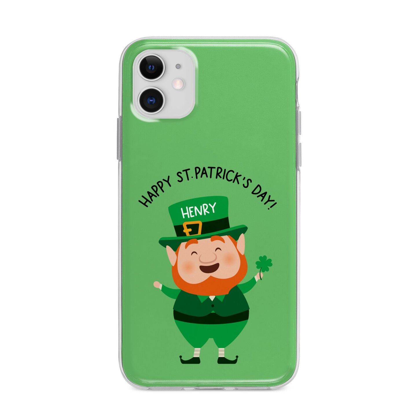 Personalised St Patricks Day Leprechaun Apple iPhone 11 in White with Bumper Case
