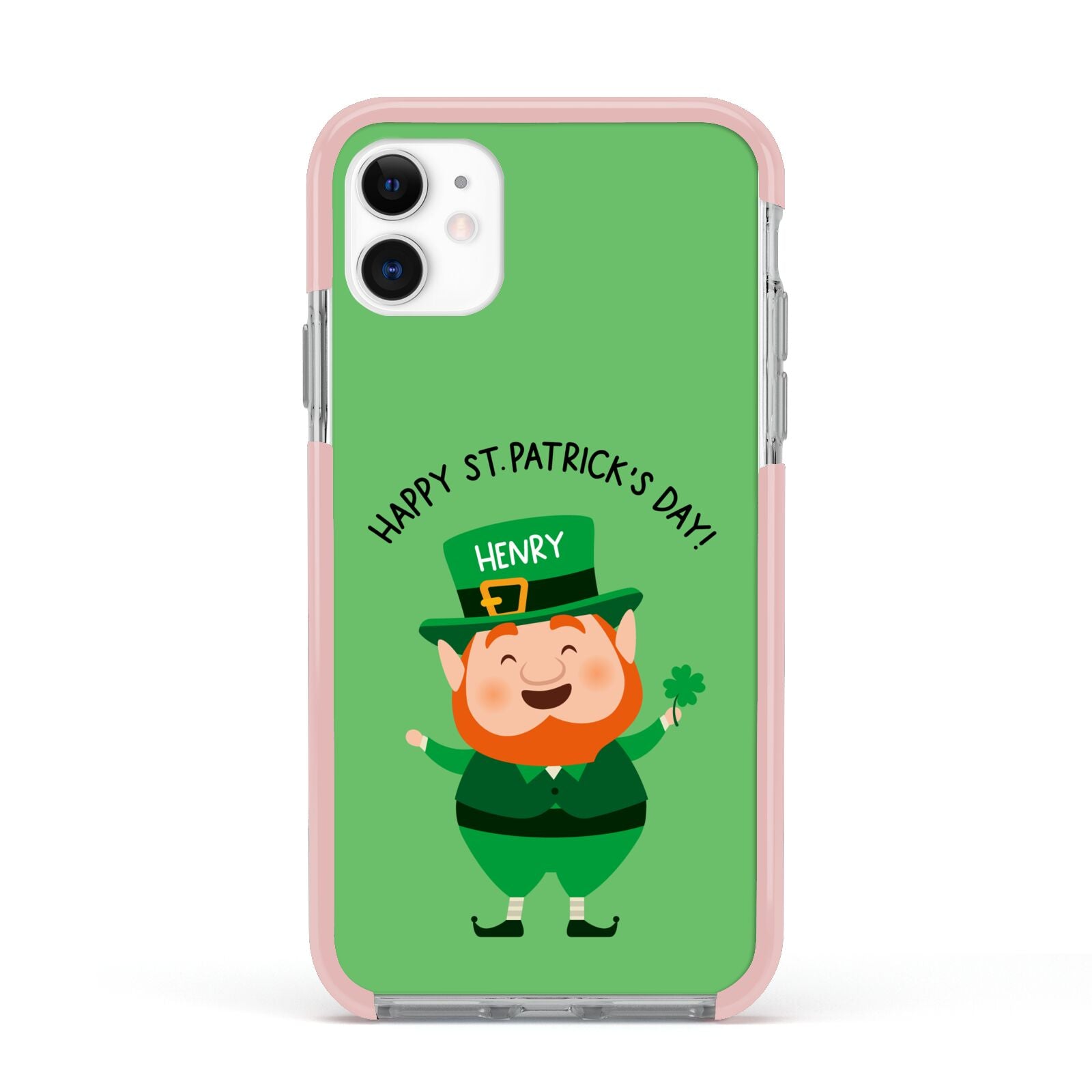 Personalised St Patricks Day Leprechaun Apple iPhone 11 in White with Pink Impact Case