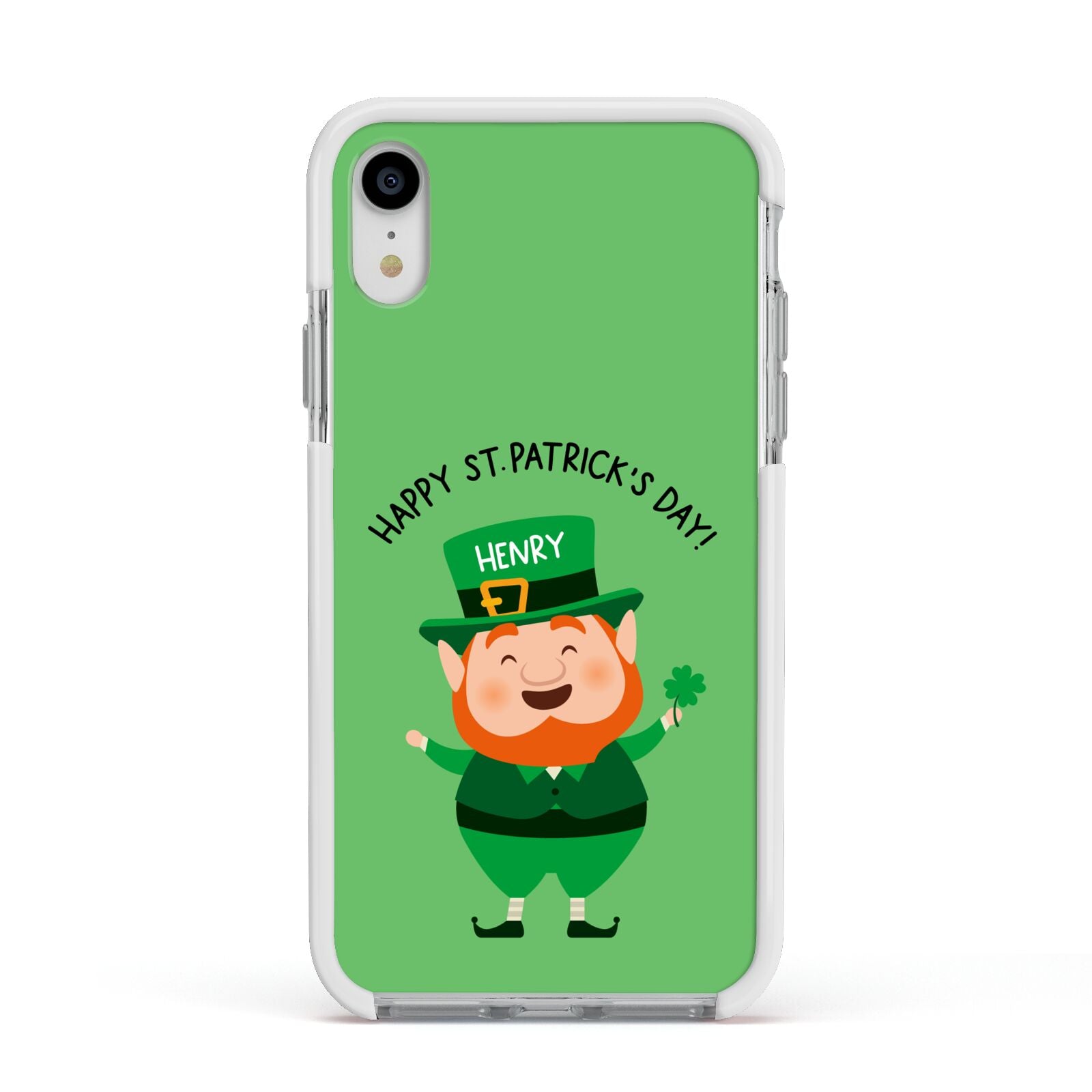 Personalised St Patricks Day Leprechaun Apple iPhone XR Impact Case White Edge on Silver Phone