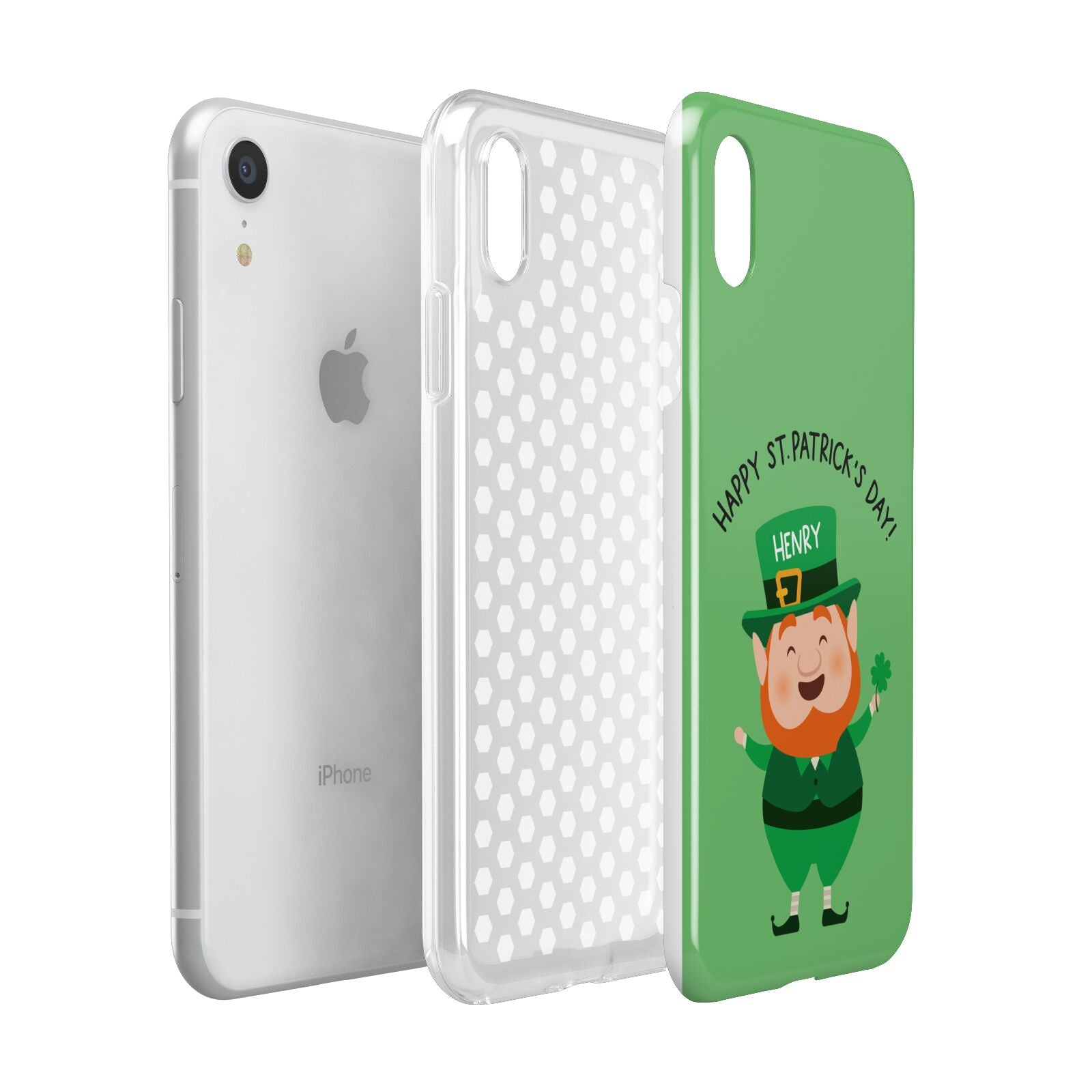 Personalised St Patricks Day Leprechaun Apple iPhone XR White 3D Tough Case Expanded view