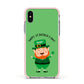 Personalised St Patricks Day Leprechaun Apple iPhone Xs Impact Case Pink Edge on Silver Phone