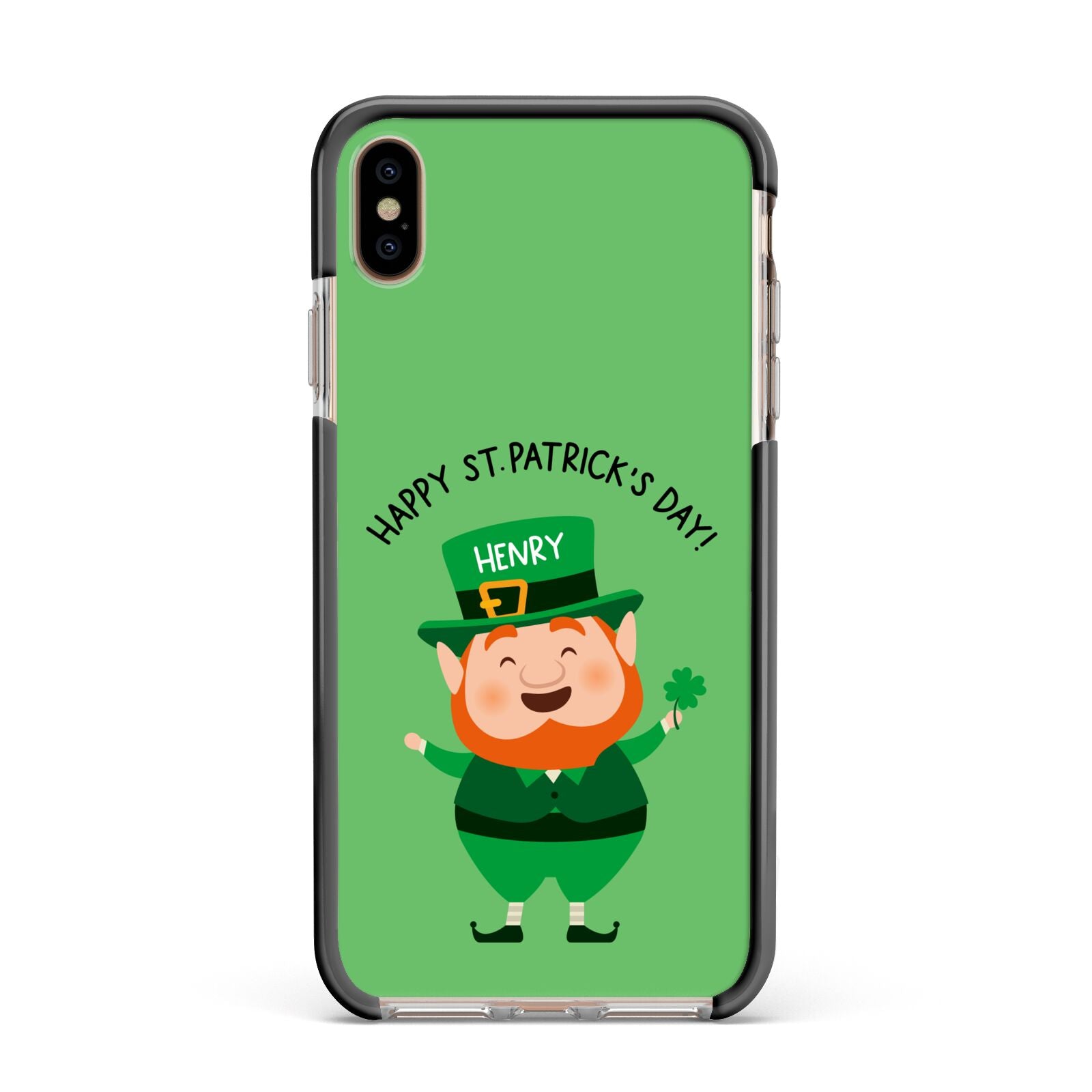 Personalised St Patricks Day Leprechaun Apple iPhone Xs Max Impact Case Black Edge on Gold Phone