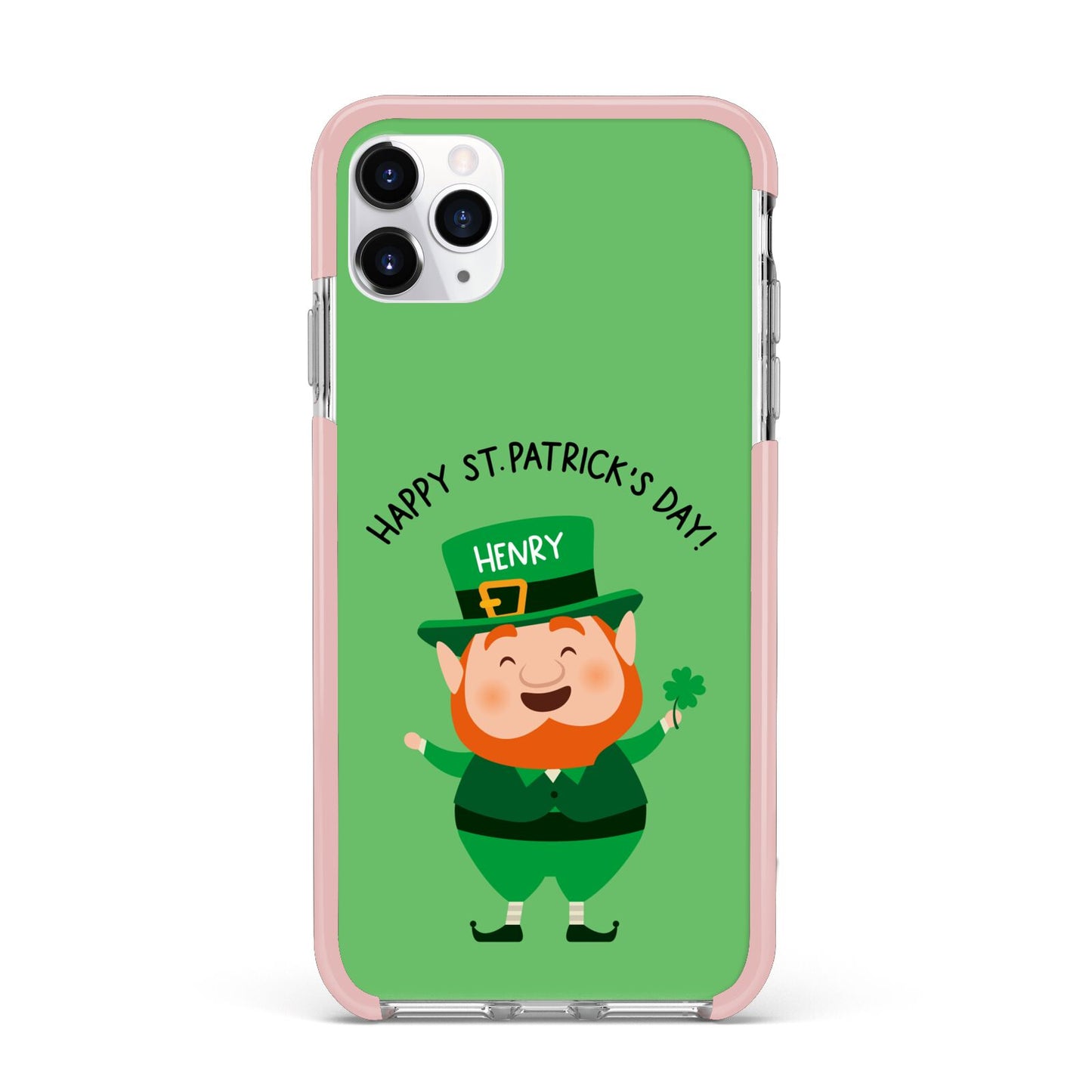 Personalised St Patricks Day Leprechaun iPhone 11 Pro Max Impact Pink Edge Case
