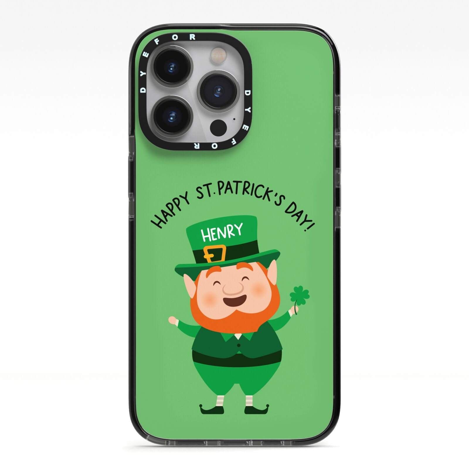 Personalised St Patricks Day Leprechaun iPhone 13 Pro Black Impact Case on Silver phone