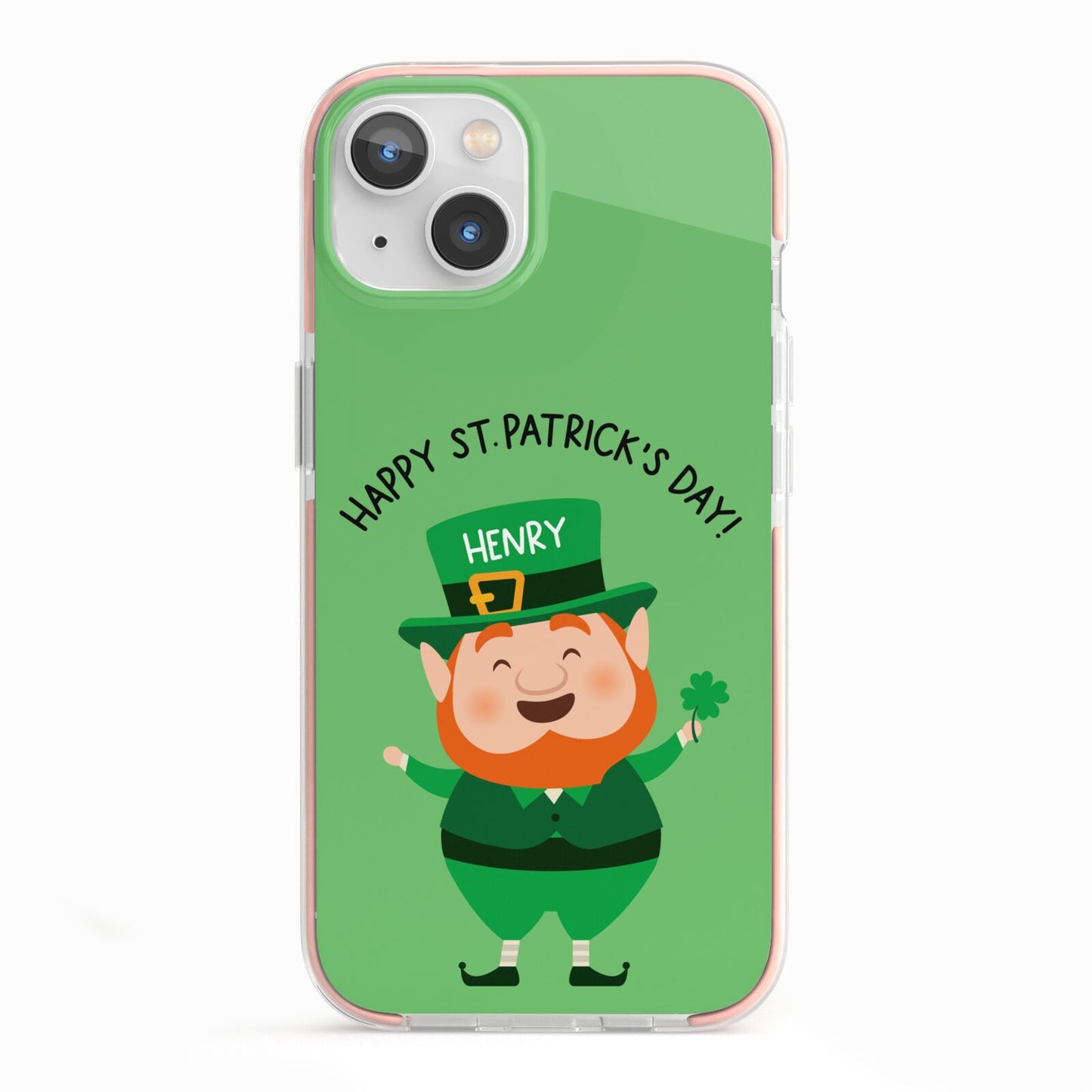Personalised St Patricks Day Leprechaun iPhone 13 TPU Impact Case with Pink Edges