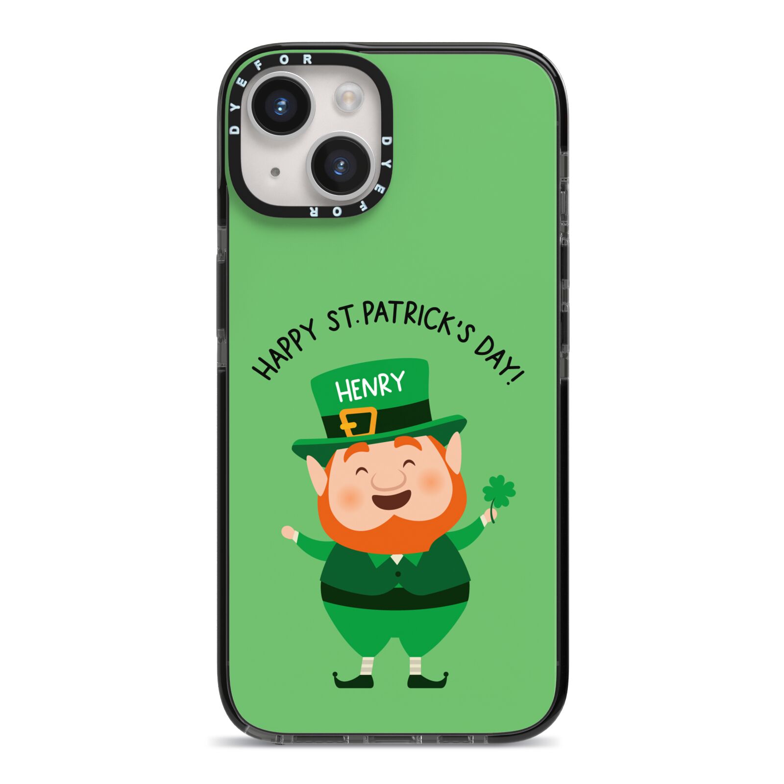 Personalised St Patricks Day Leprechaun iPhone 14 Black Impact Case on Silver phone