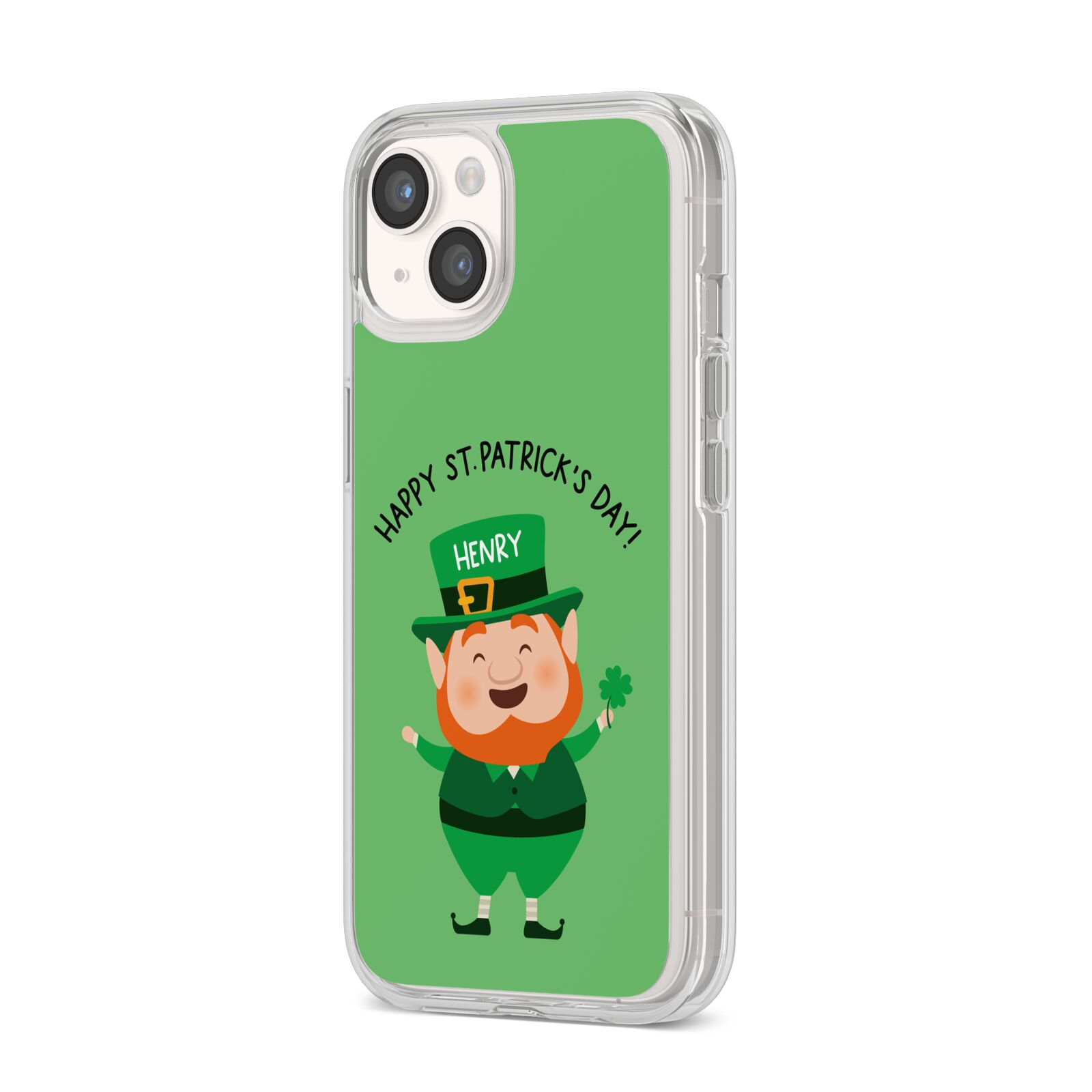 Personalised St Patricks Day Leprechaun iPhone 14 Clear Tough Case Starlight Angled Image