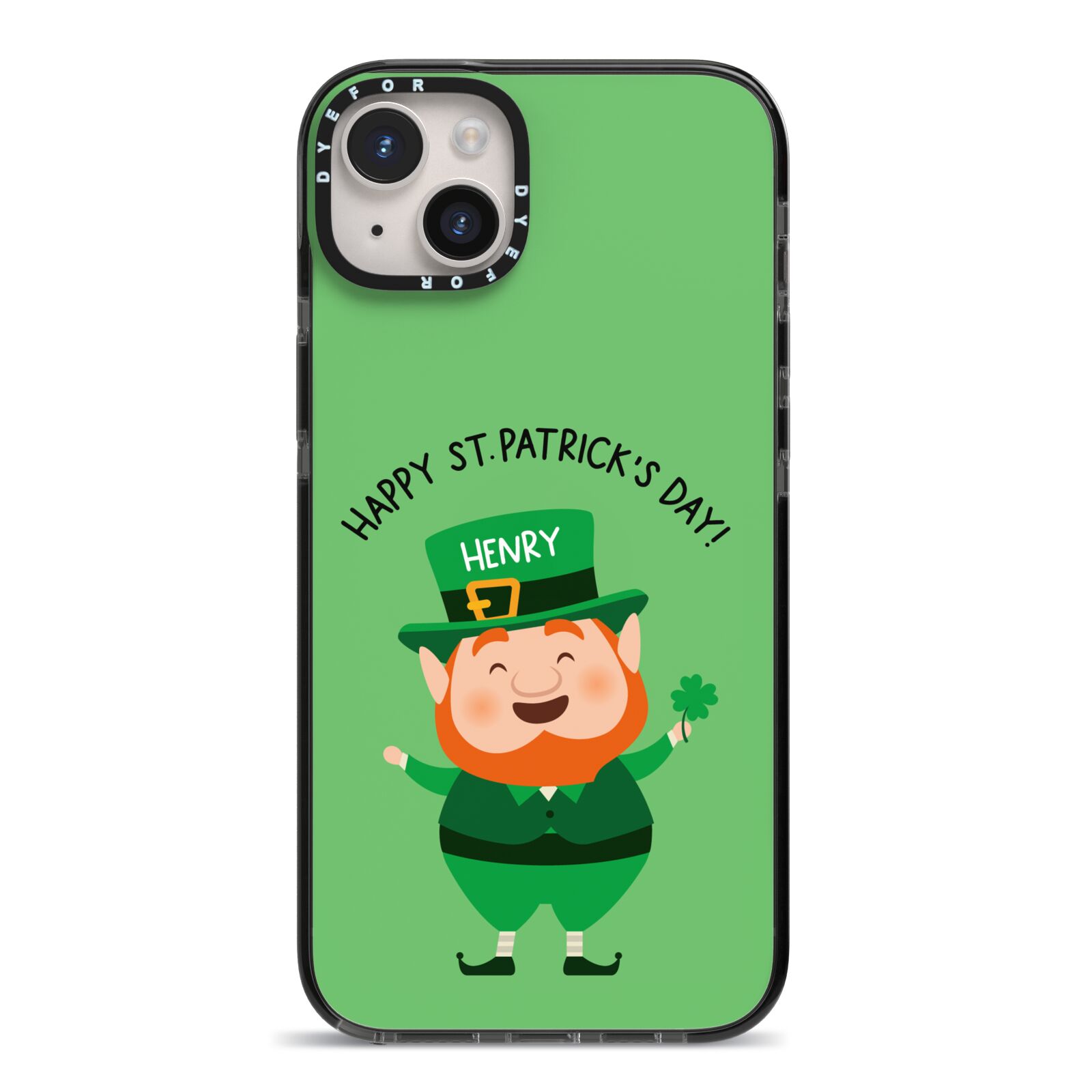 Personalised St Patricks Day Leprechaun iPhone 14 Plus Black Impact Case on Silver phone