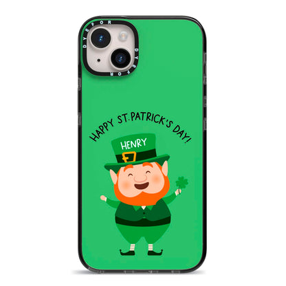 Personalised St Patricks Day Leprechaun iPhone 14 Plus Black Impact Case on Silver phone