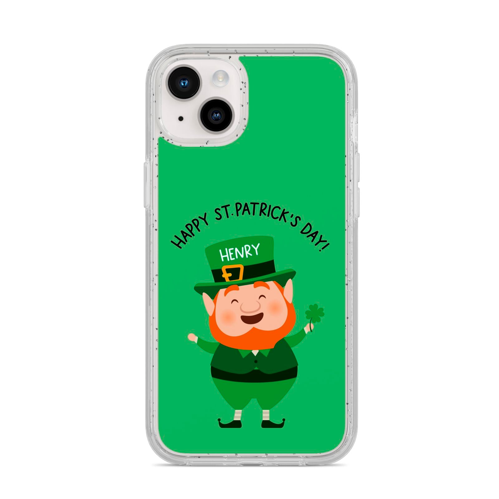 Personalised St Patricks Day Leprechaun iPhone 14 Plus Glitter Tough Case Starlight