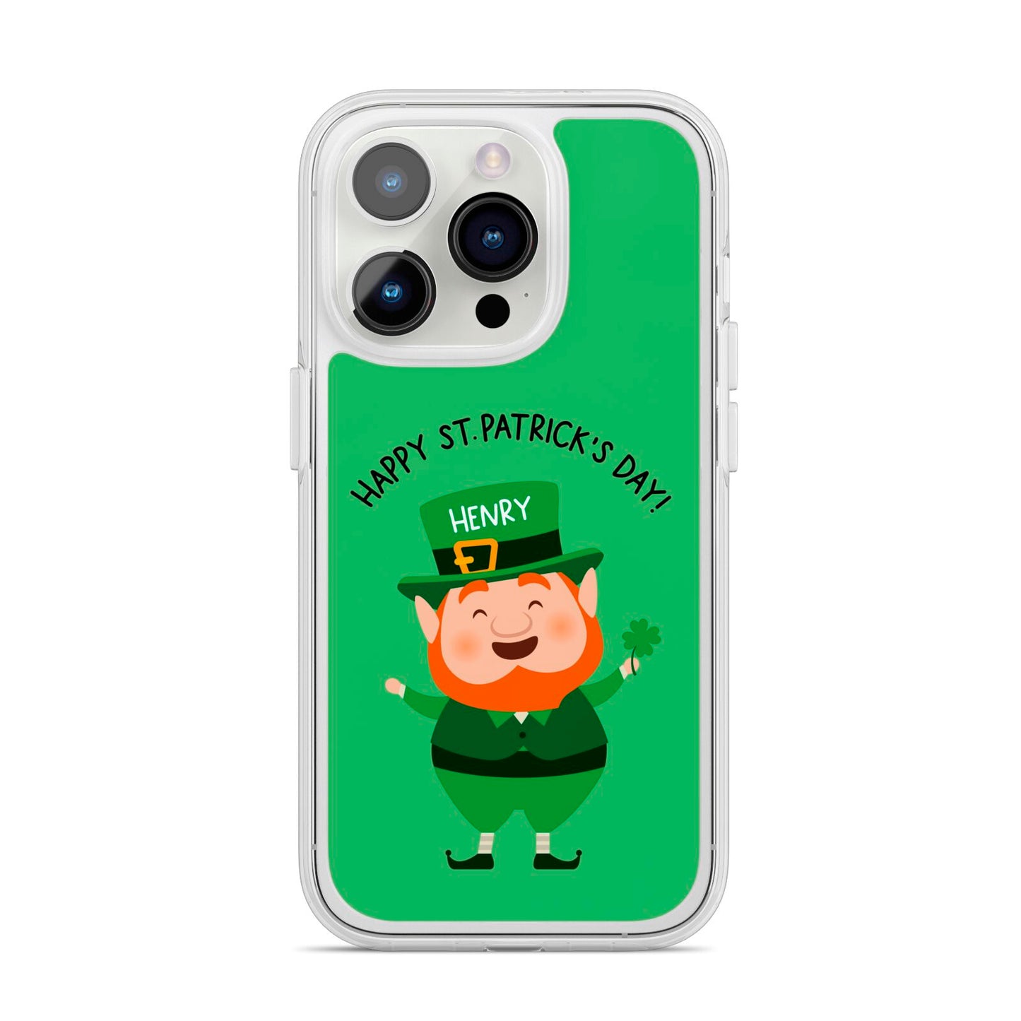 Personalised St Patricks Day Leprechaun iPhone 14 Pro Clear Tough Case Silver