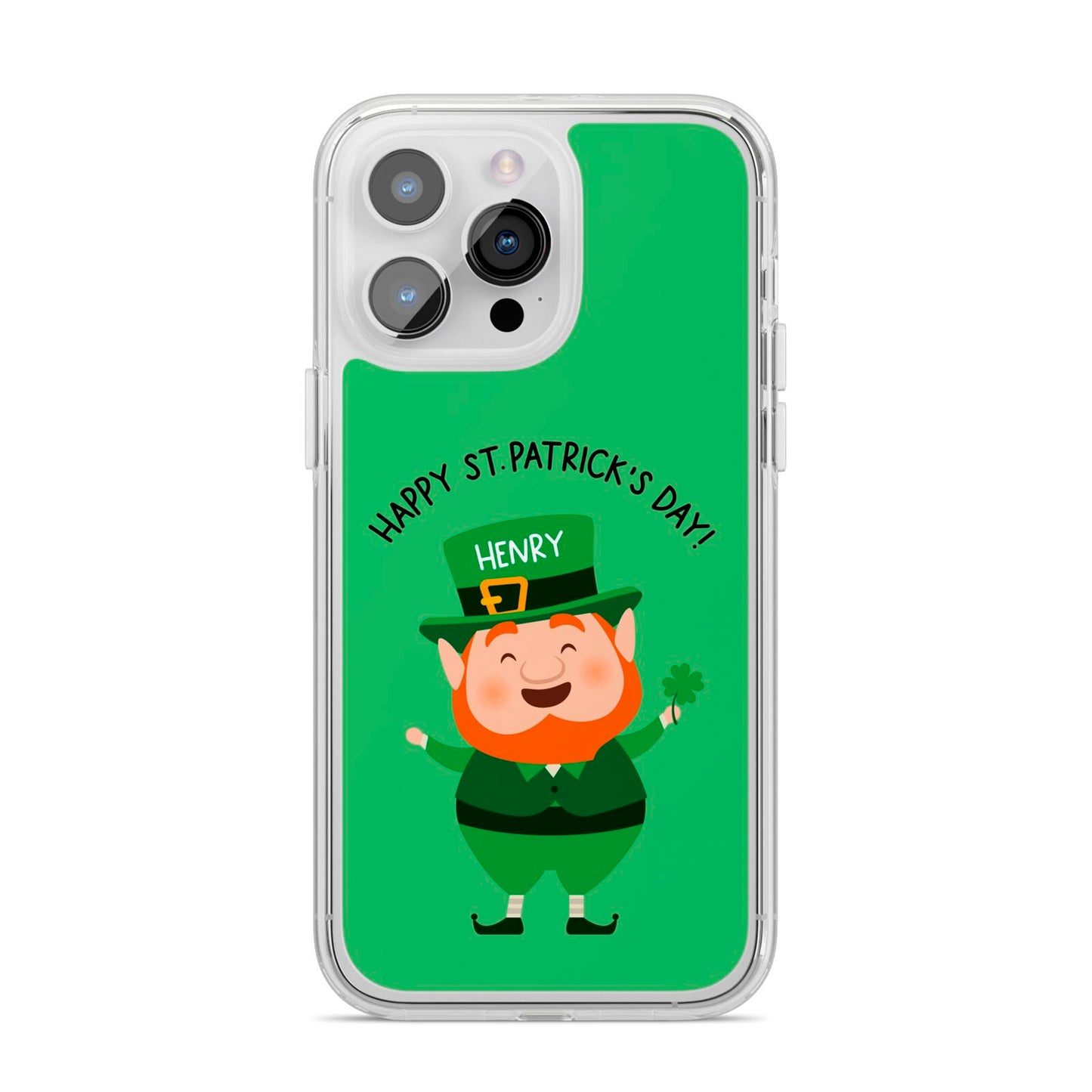 Personalised St Patricks Day Leprechaun iPhone 14 Pro Max Clear Tough Case Silver