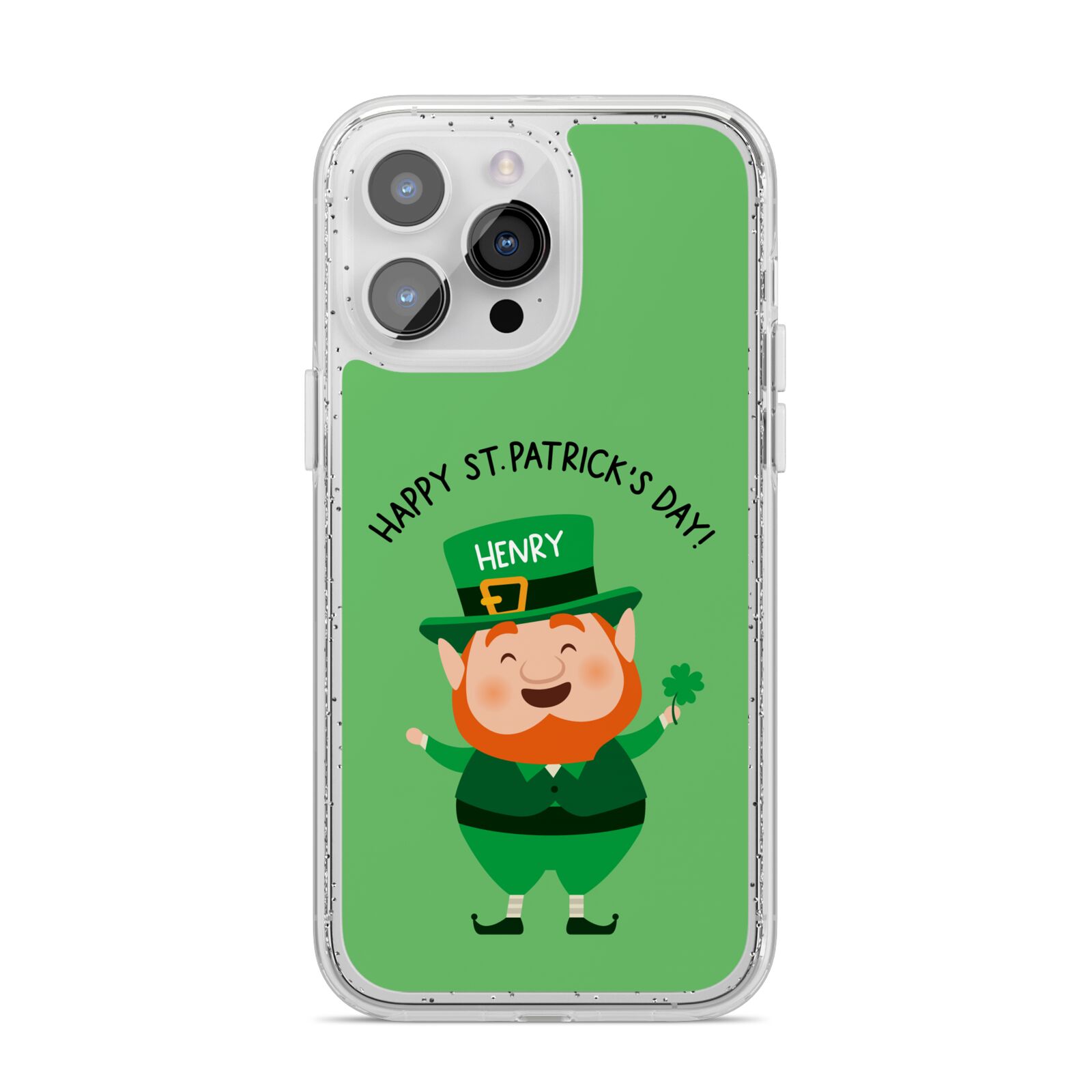 Personalised St Patricks Day Leprechaun iPhone 14 Pro Max Glitter Tough Case Silver