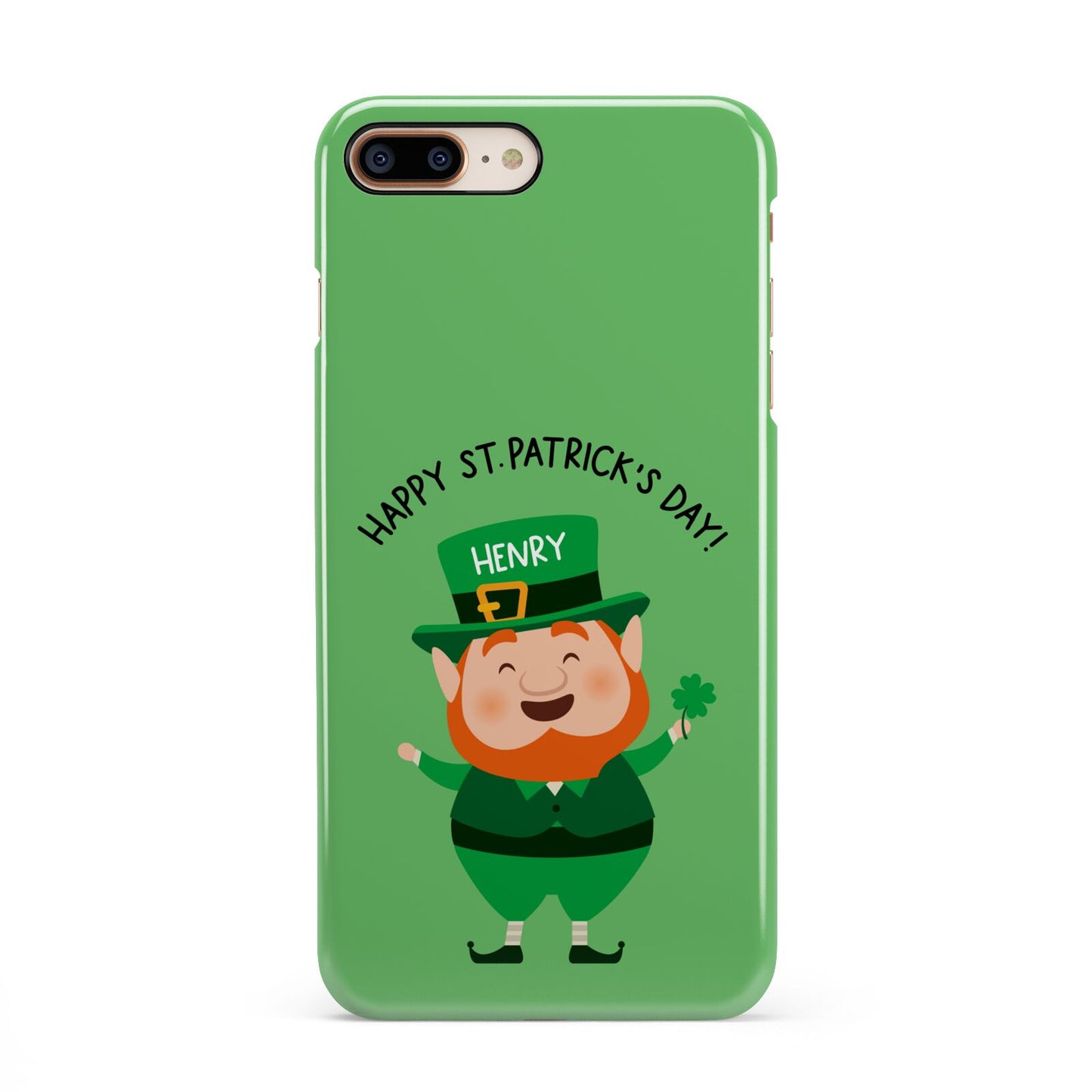 Personalised St Patricks Day Leprechaun iPhone 8 Plus 3D Snap Case on Gold Phone