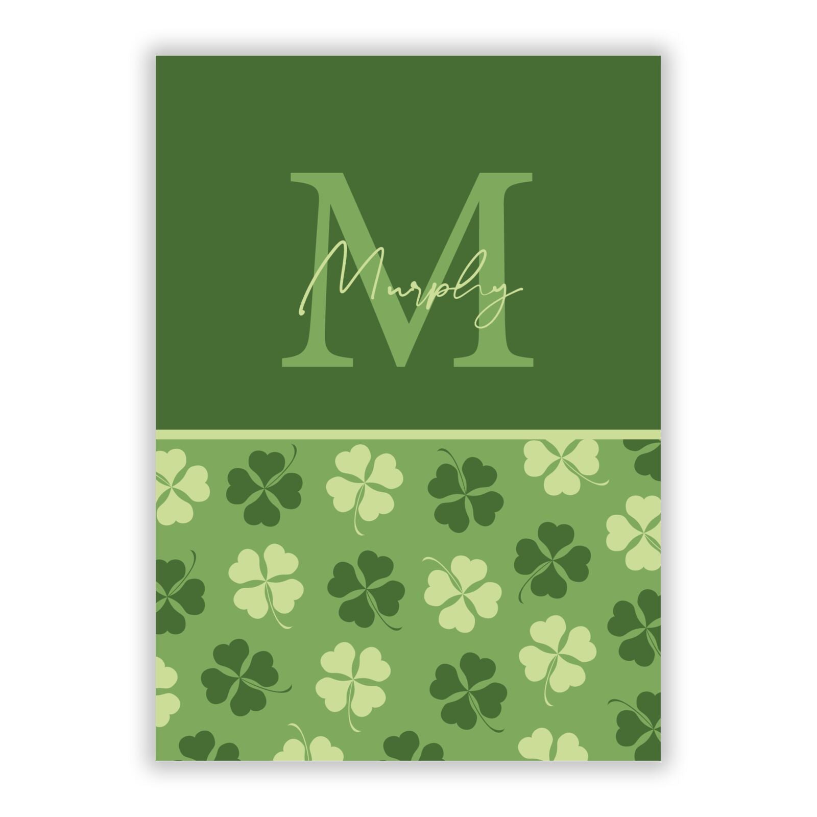 Personalised St Patricks Day Monogram A5 Flat Greetings Card