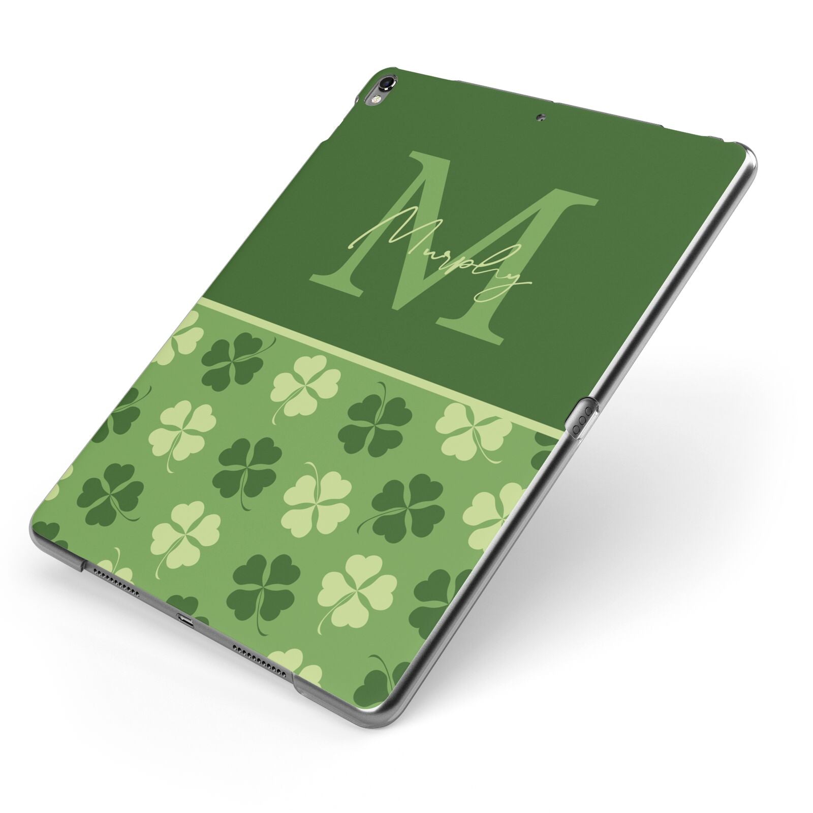 Personalised St Patricks Day Monogram Apple iPad Case on Grey iPad Side View