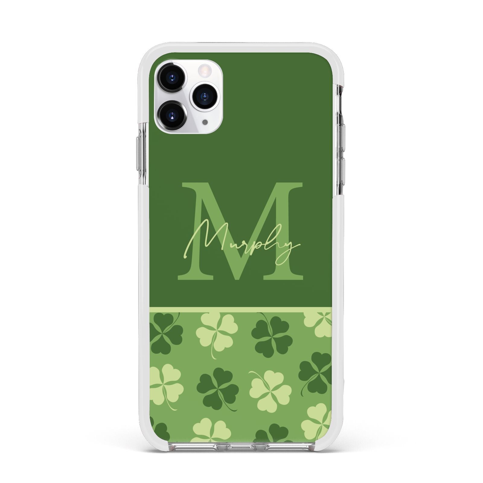 Personalised St Patricks Day Monogram Apple iPhone 11 Pro Max in Silver with White Impact Case