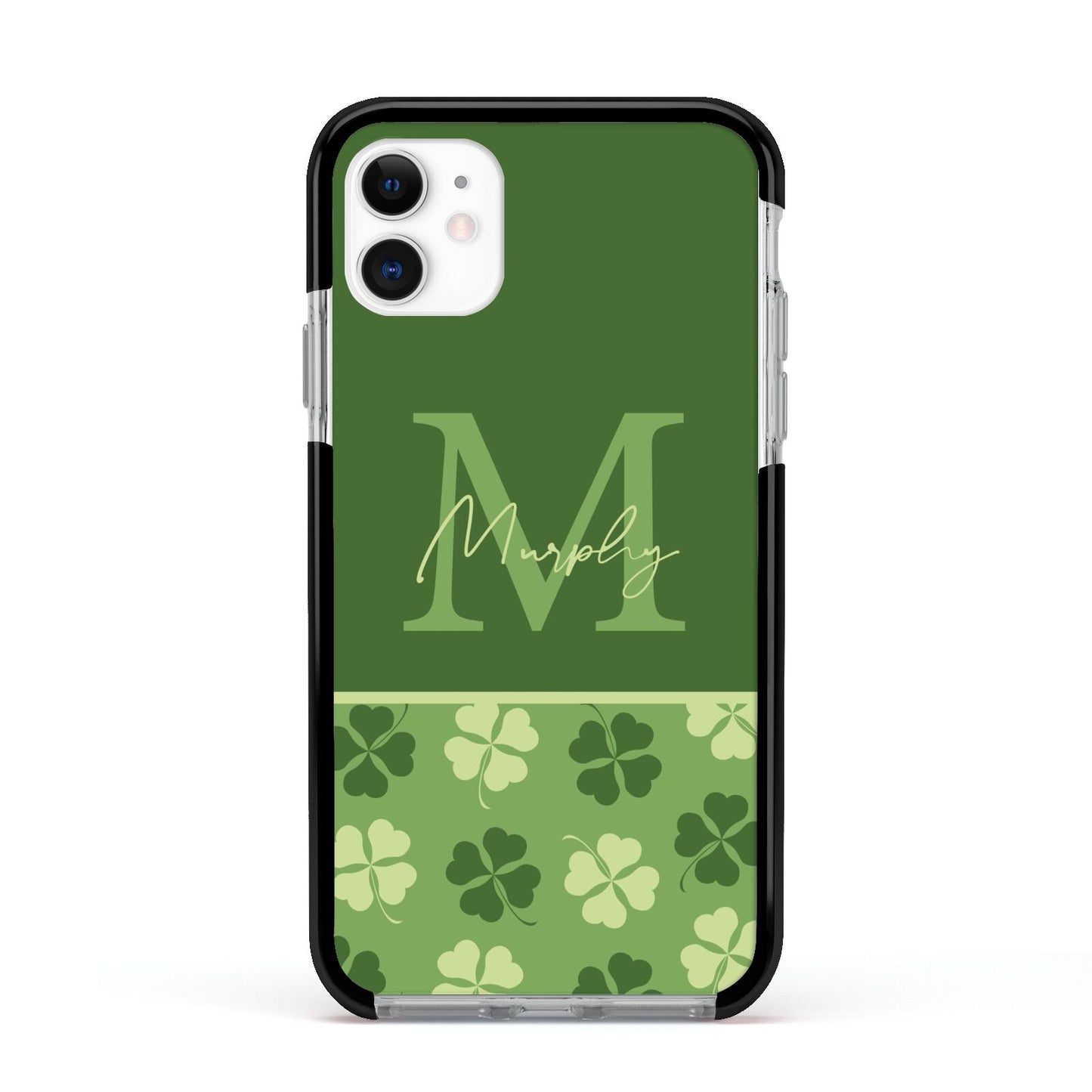 Personalised St Patricks Day Monogram Apple iPhone 11 in White with Black Impact Case