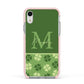 Personalised St Patricks Day Monogram Apple iPhone XR Impact Case Pink Edge on Silver Phone