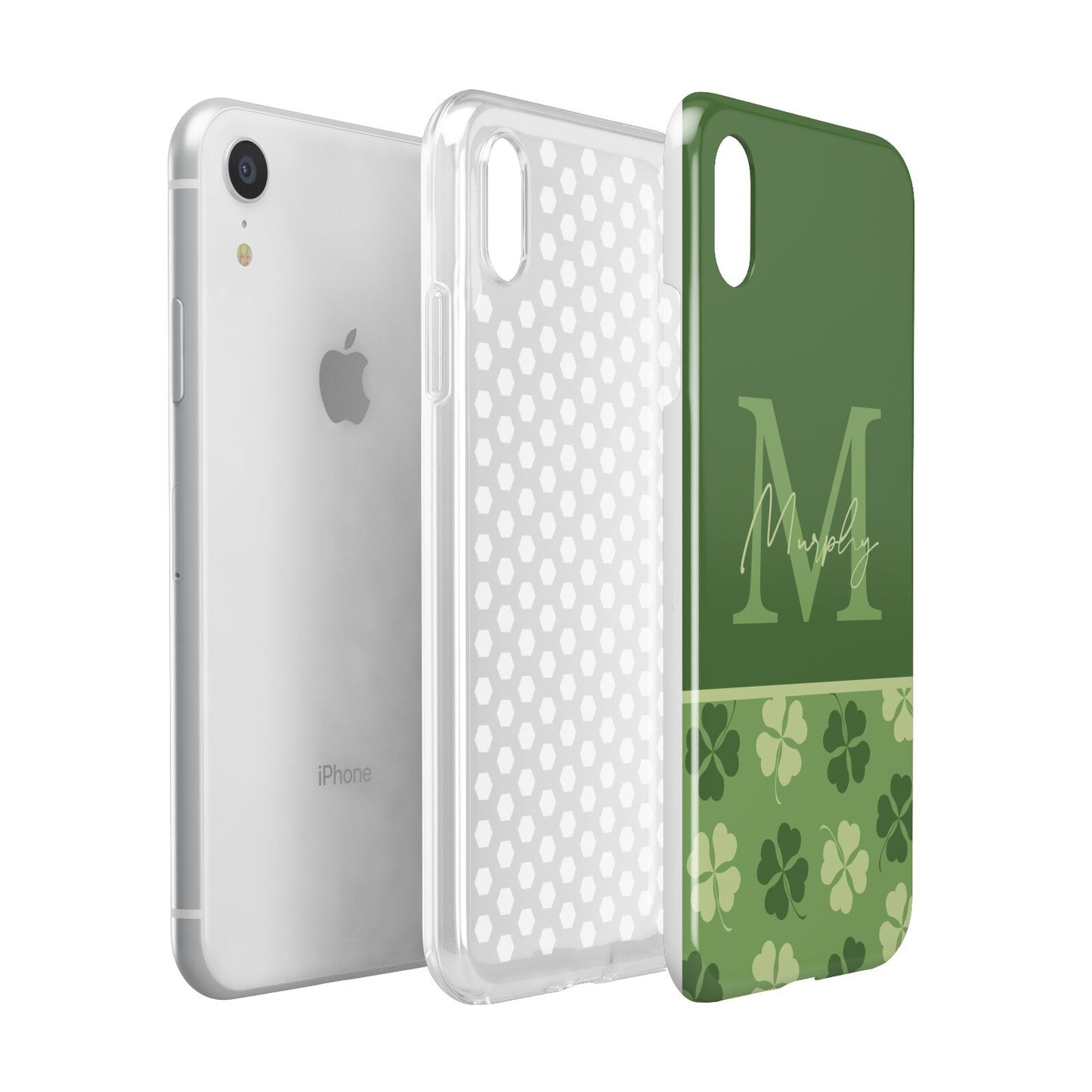 Personalised St Patricks Day Monogram Apple iPhone XR White 3D Tough Case Expanded view