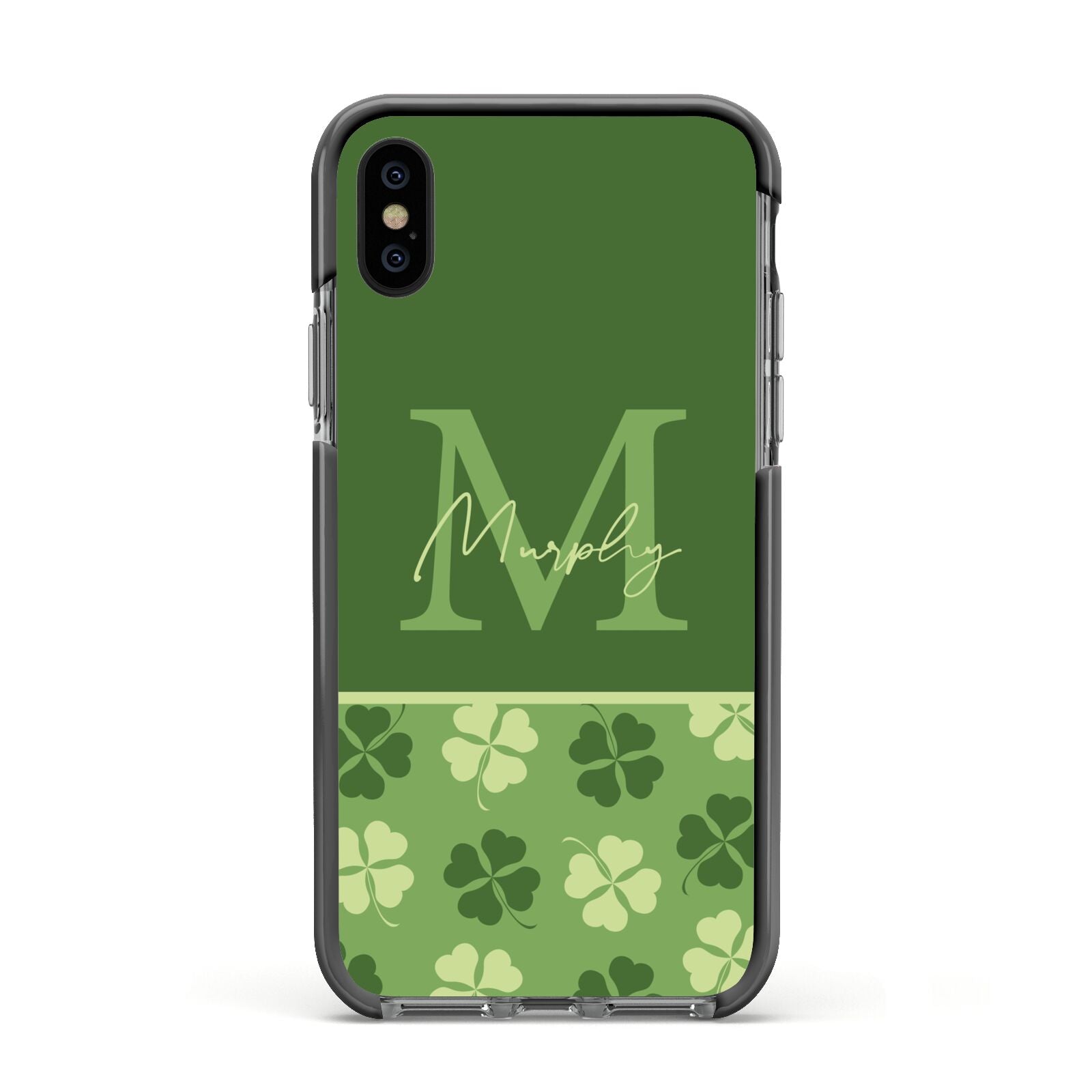 Personalised St Patricks Day Monogram Apple iPhone Xs Impact Case Black Edge on Black Phone