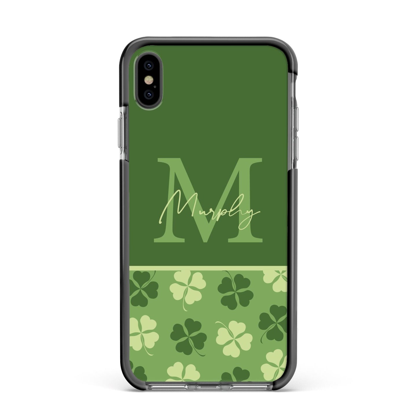 Personalised St Patricks Day Monogram Apple iPhone Xs Max Impact Case Black Edge on Black Phone