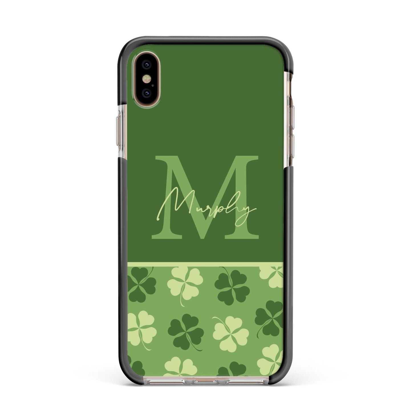 Personalised St Patricks Day Monogram Apple iPhone Xs Max Impact Case Black Edge on Gold Phone
