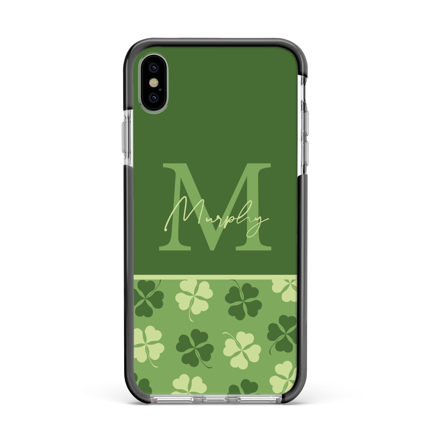 Personalised St Patricks Day Monogram Apple iPhone Xs Max Impact Case Black Edge on Silver Phone