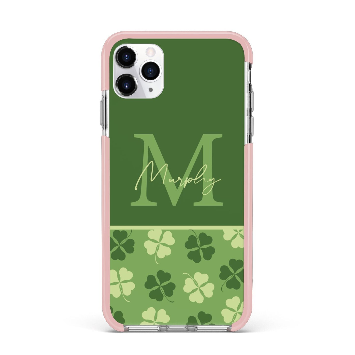 Personalised St Patricks Day Monogram iPhone 11 Pro Max Impact Pink Edge Case