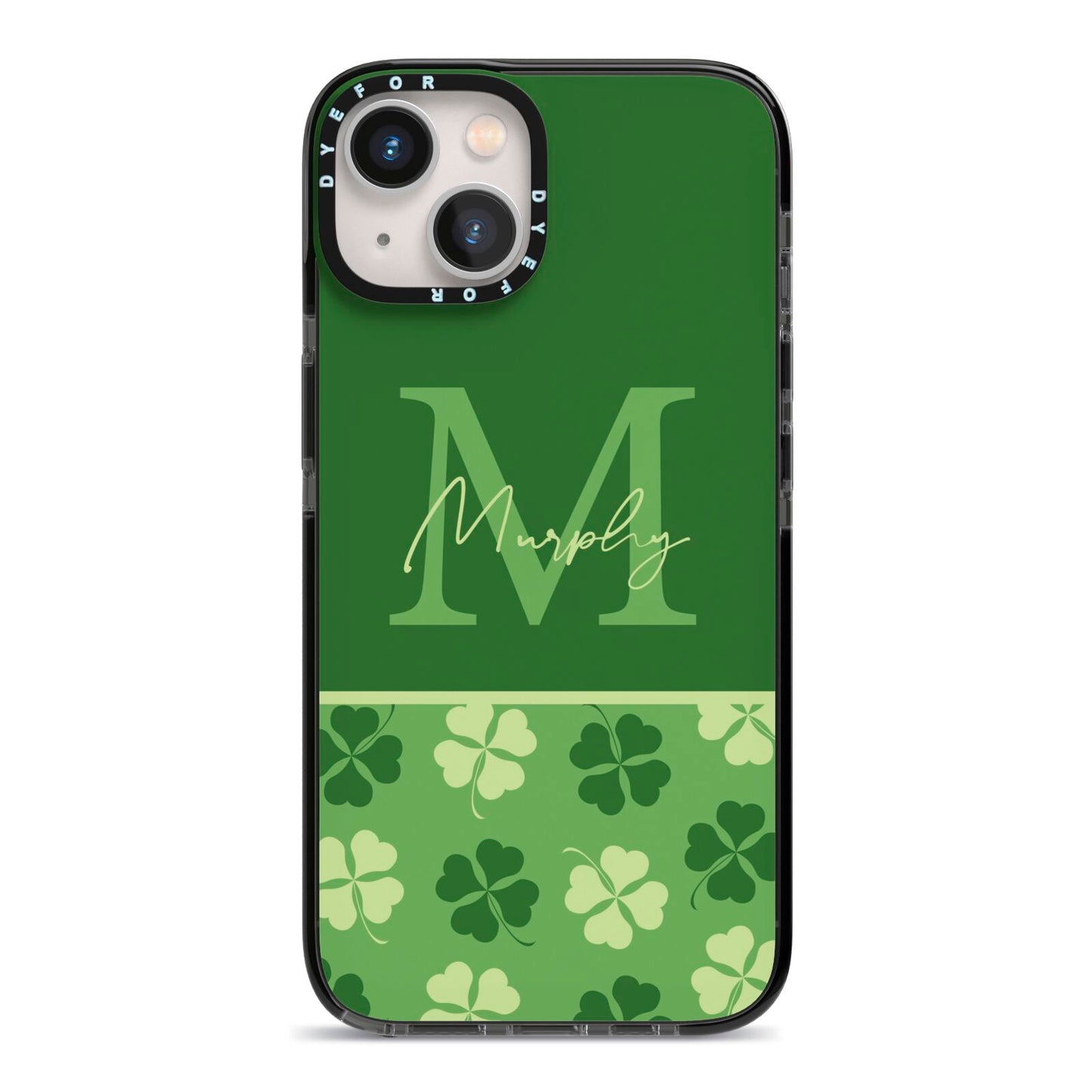 Personalised St Patricks Day Monogram iPhone 13 Black Impact Case on Silver phone