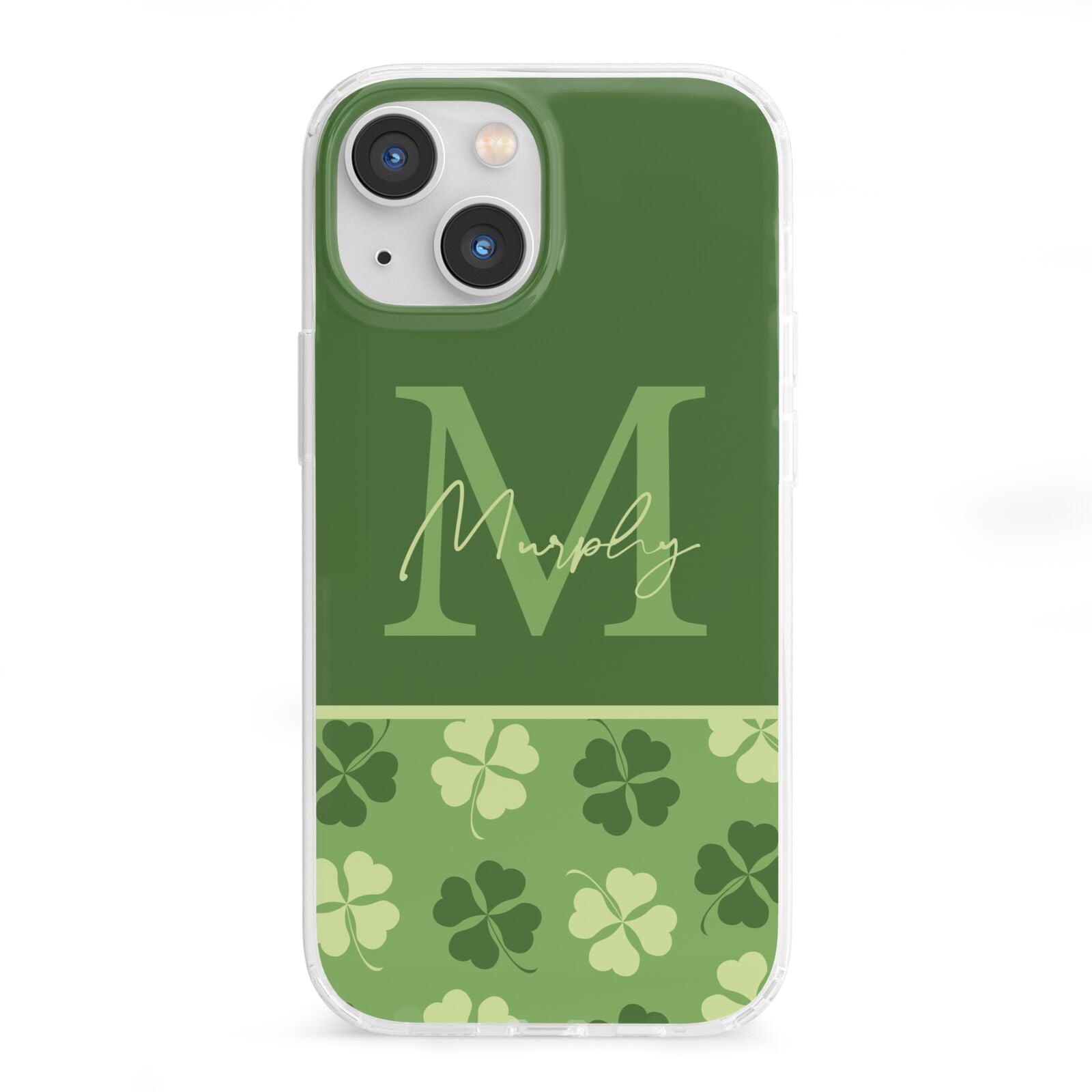 Personalised St Patricks Day Monogram iPhone 13 Mini Clear Bumper Case