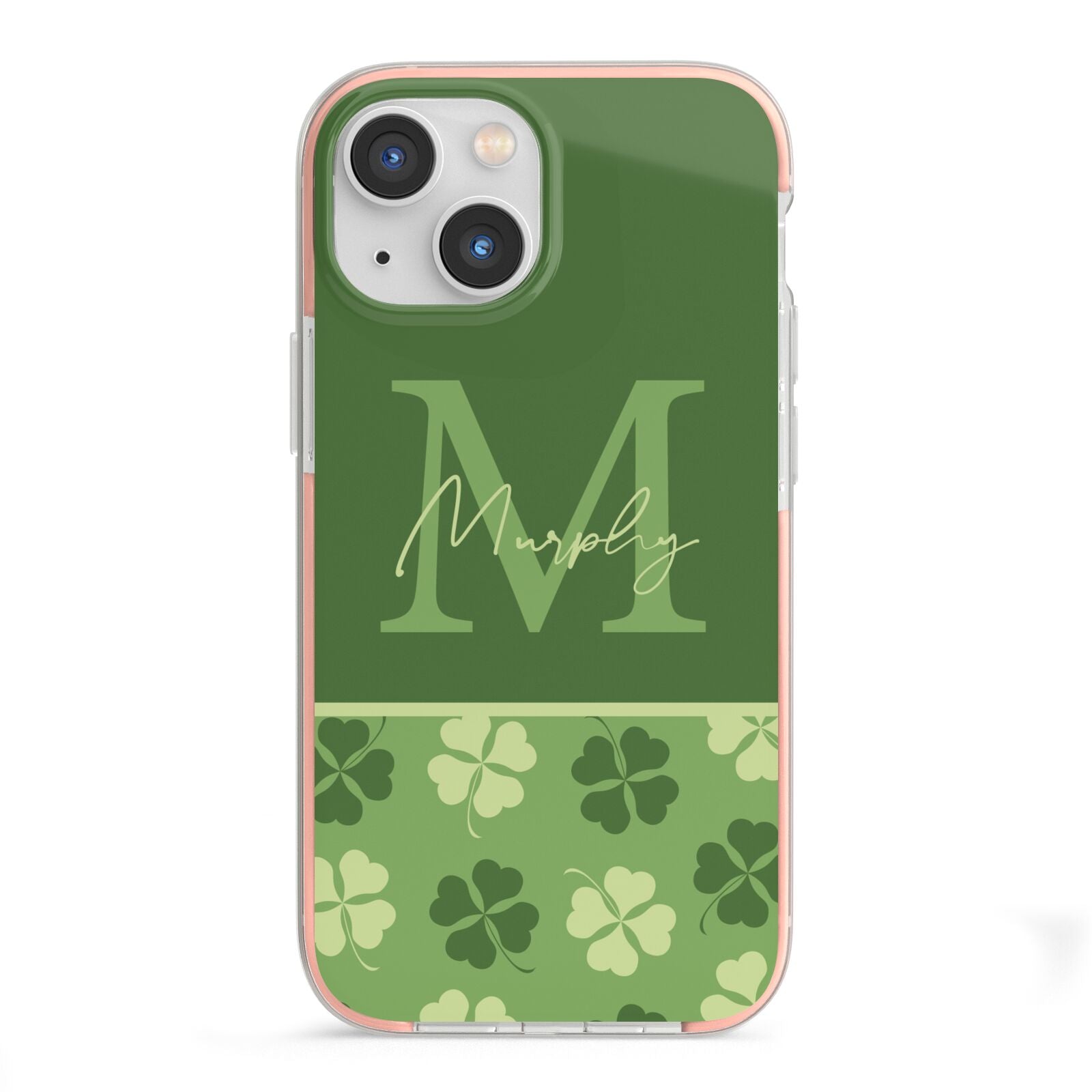 Personalised St Patricks Day Monogram iPhone 13 Mini TPU Impact Case with Pink Edges