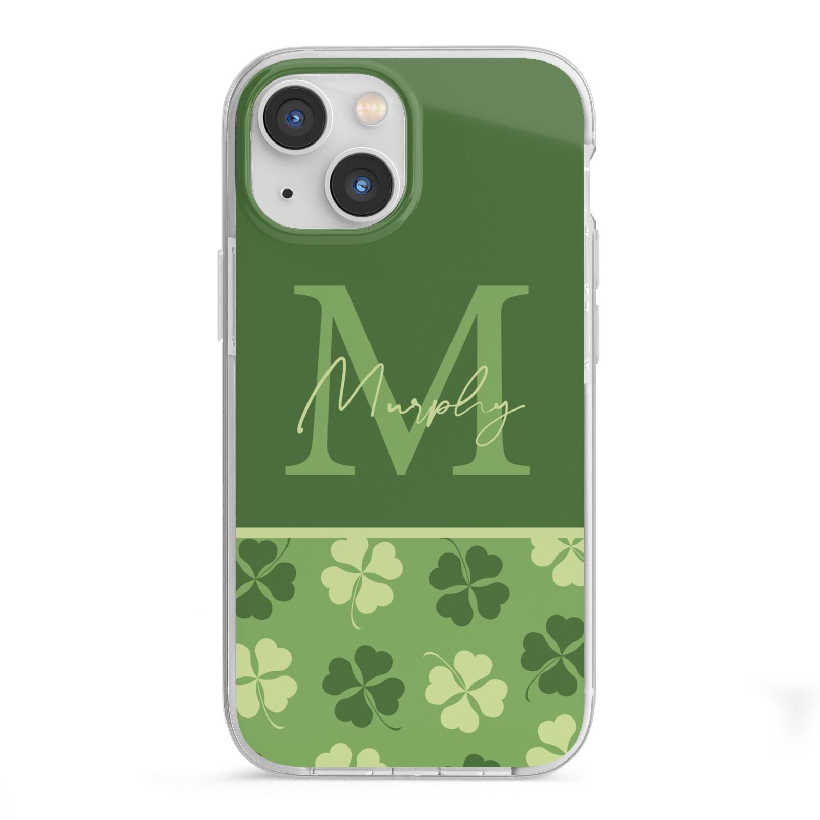 Personalised St Patricks Day Monogram iPhone 13 Mini TPU Impact Case with White Edges