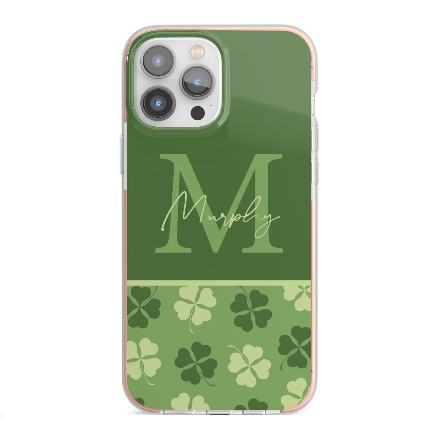 Personalised St Patricks Day Monogram iPhone 13 Pro Max TPU Impact Case with Pink Edges