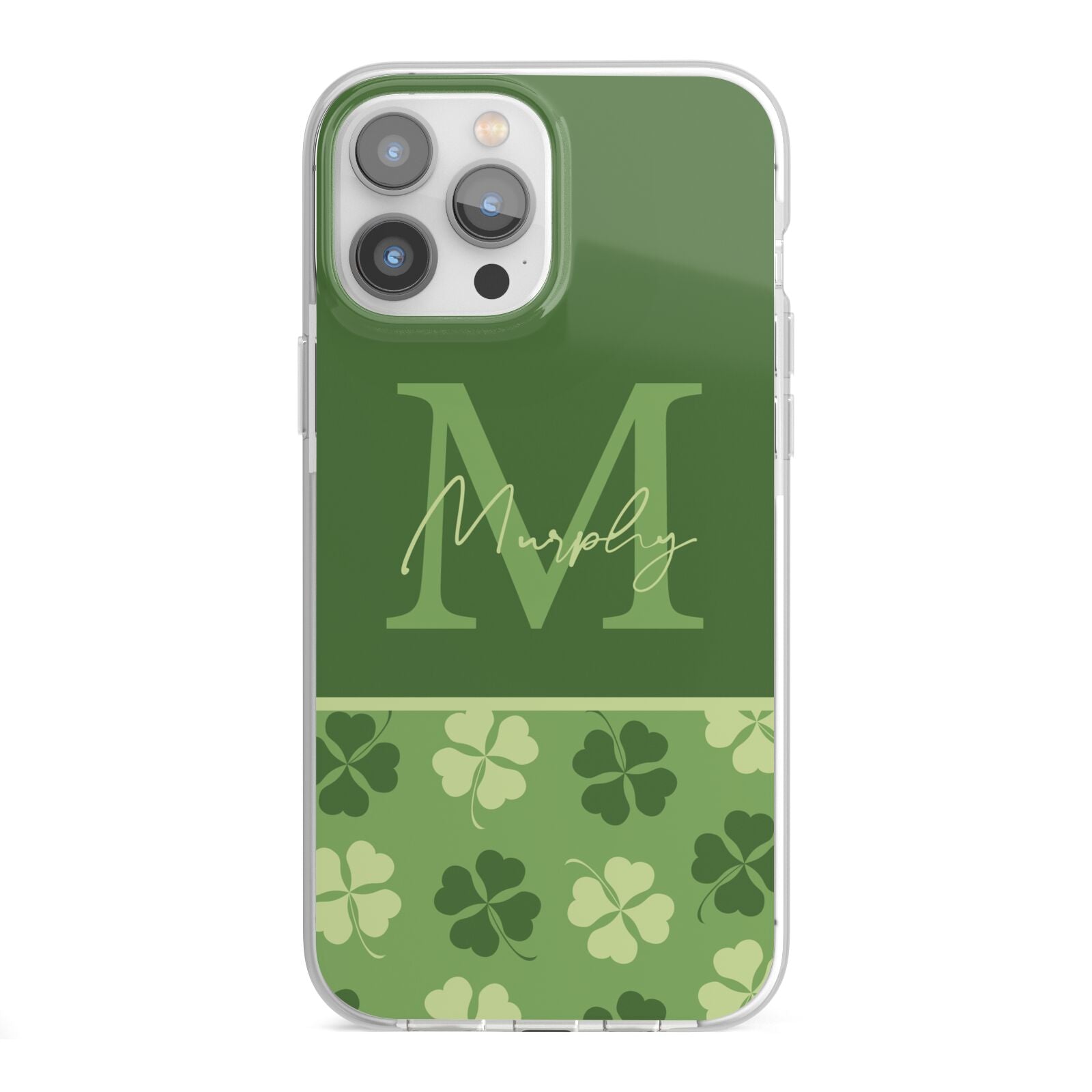 Personalised St Patricks Day Monogram iPhone 13 Pro Max TPU Impact Case with White Edges