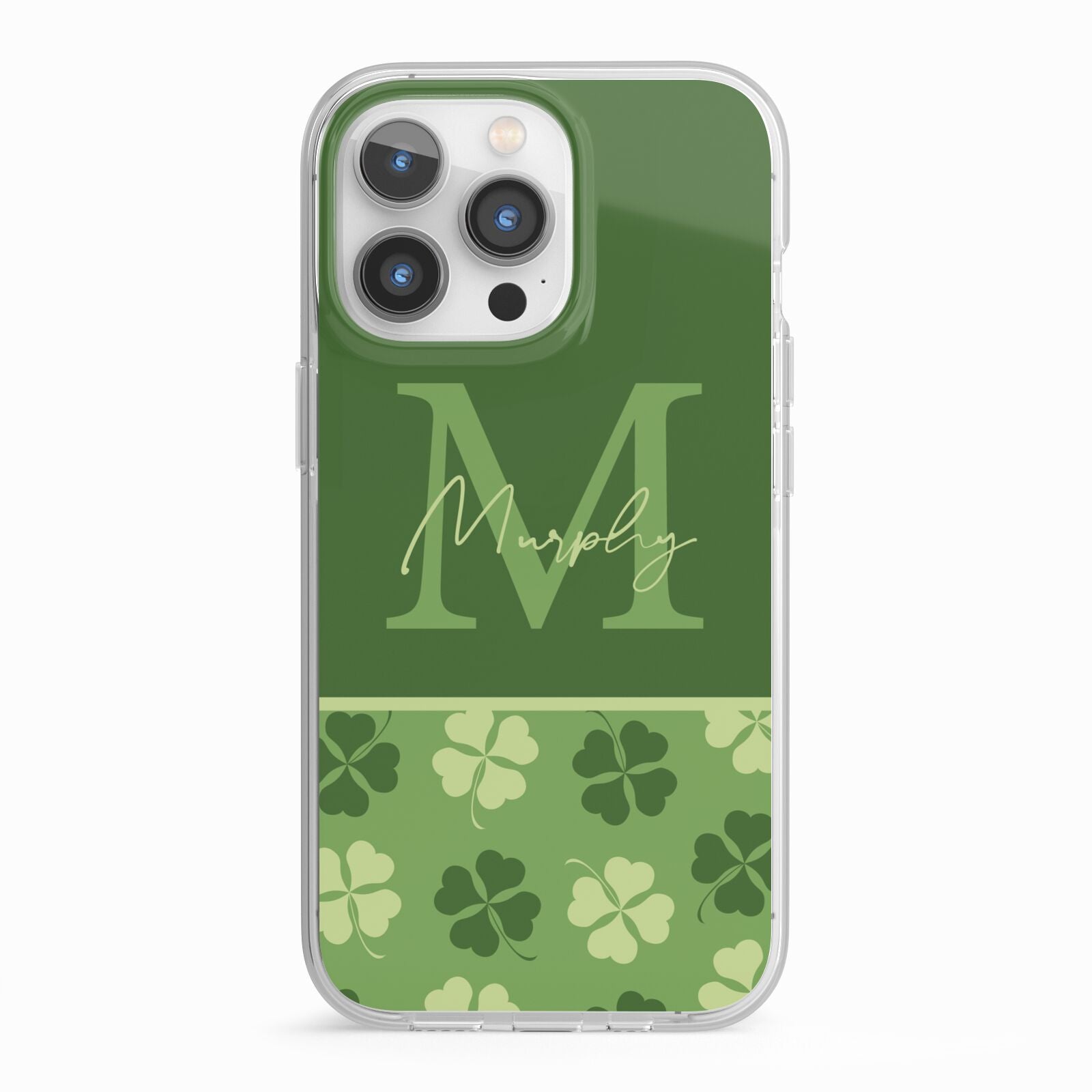 Personalised St Patricks Day Monogram iPhone 13 Pro TPU Impact Case with White Edges