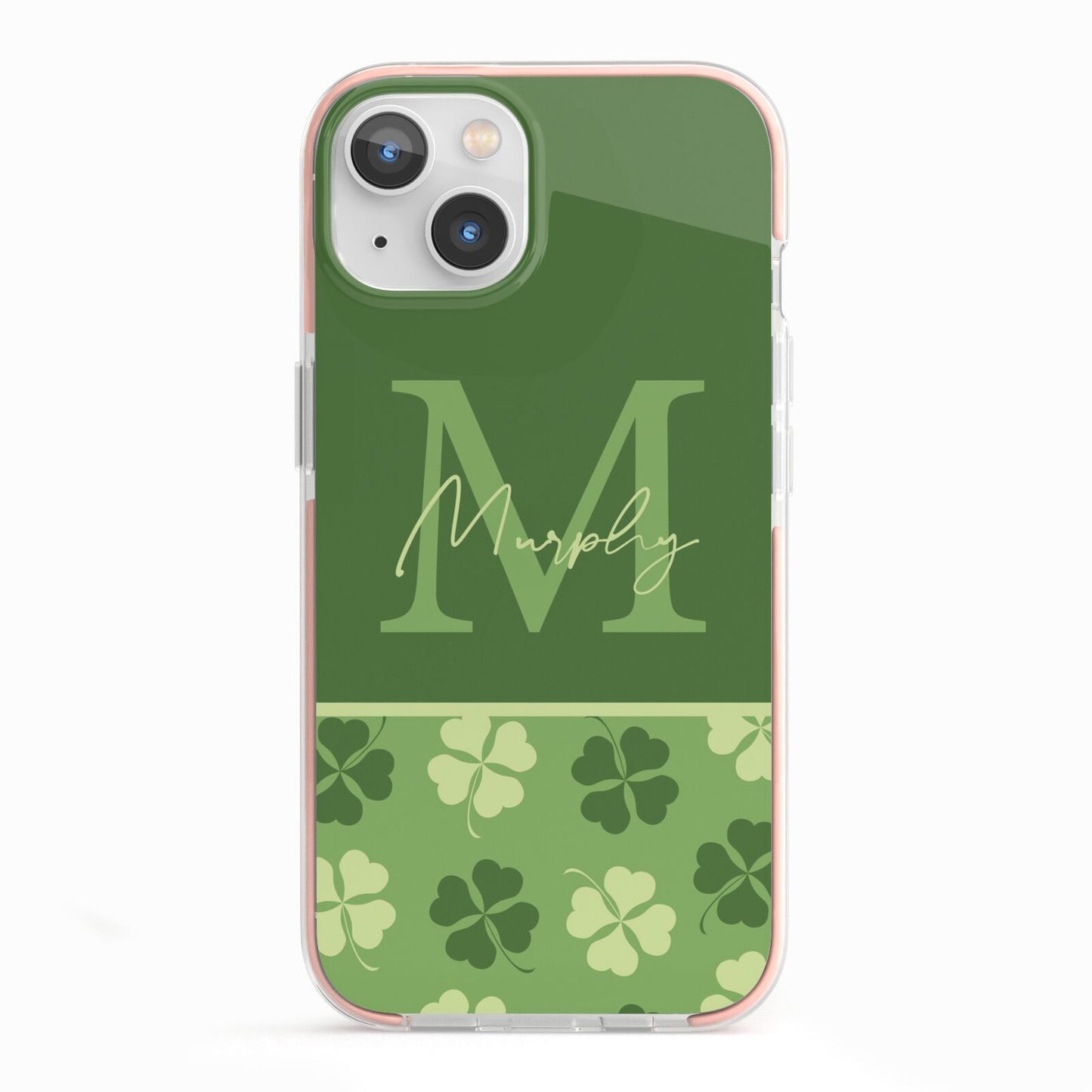 Personalised St Patricks Day Monogram iPhone 13 TPU Impact Case with Pink Edges