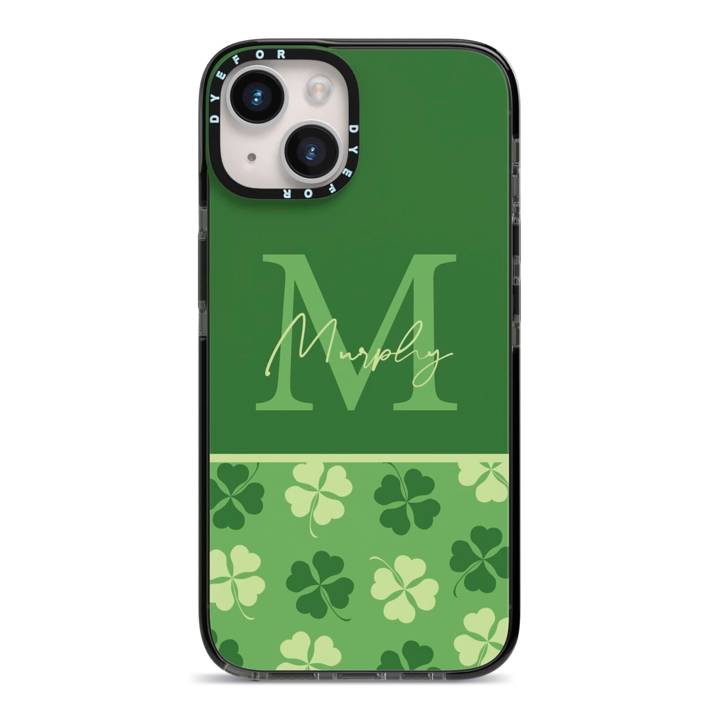 Personalised St Patricks Day Monogram iPhone 14 Black Impact Case on Silver phone