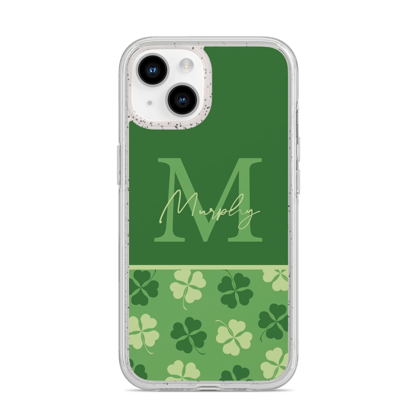 Personalised St Patricks Day Monogram iPhone 14 Glitter Tough Case Starlight