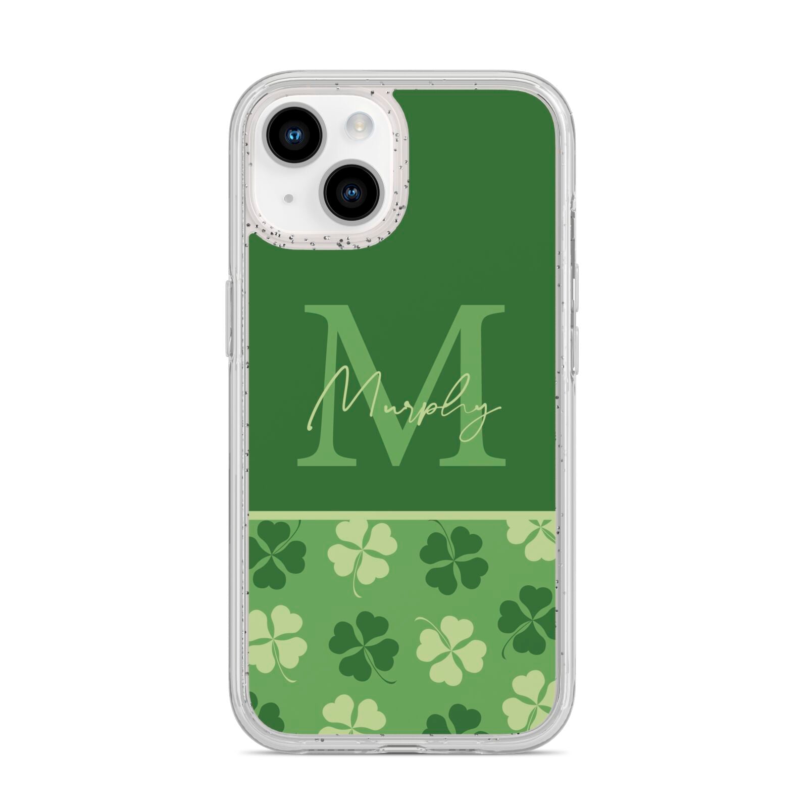 Personalised St Patricks Day Monogram iPhone 14 Glitter Tough Case Starlight
