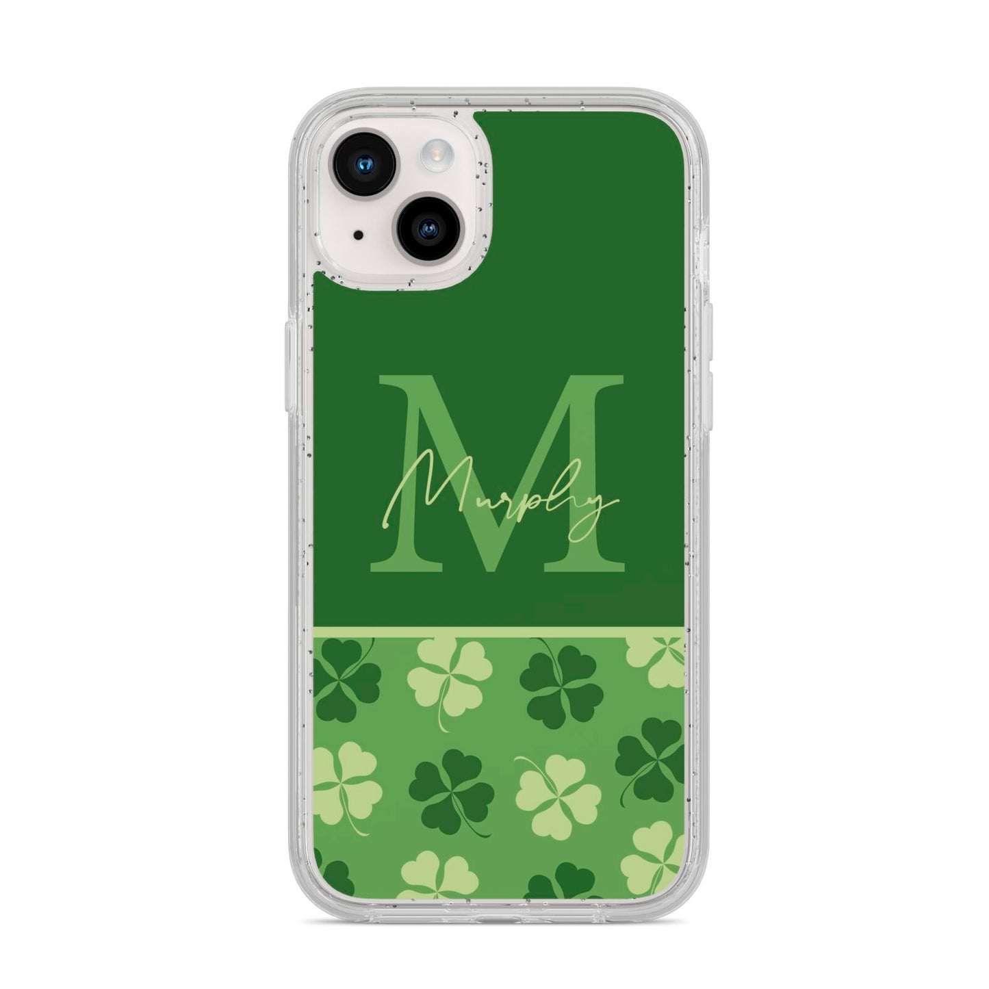 Personalised St Patricks Day Monogram iPhone 14 Plus Glitter Tough Case Starlight