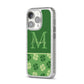 Personalised St Patricks Day Monogram iPhone 14 Pro Glitter Tough Case Silver Angled Image