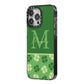 Personalised St Patricks Day Monogram iPhone 14 Pro Max Black Impact Case Side Angle on Silver phone